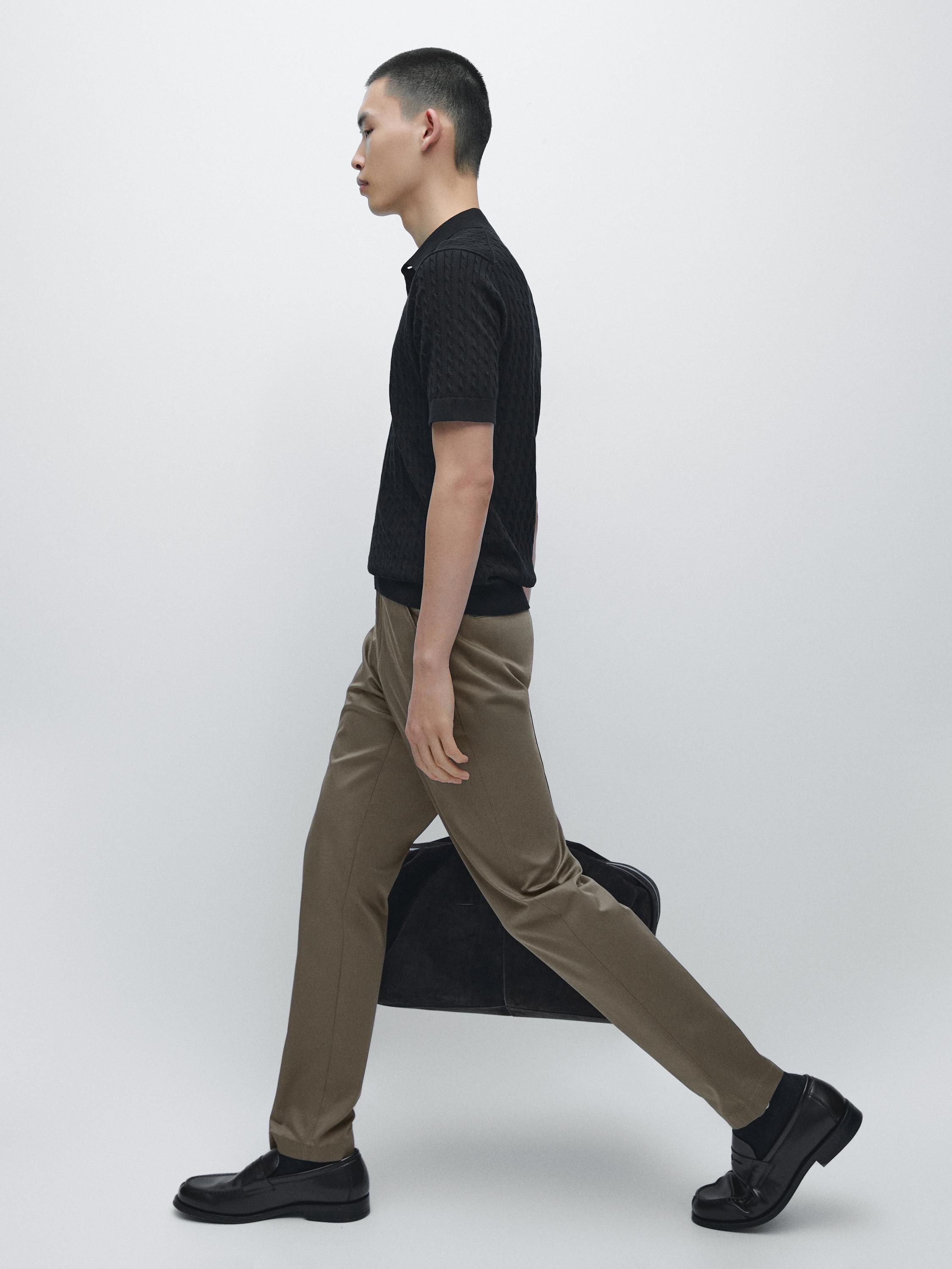 Cotton blend slim fit pants — GREEN