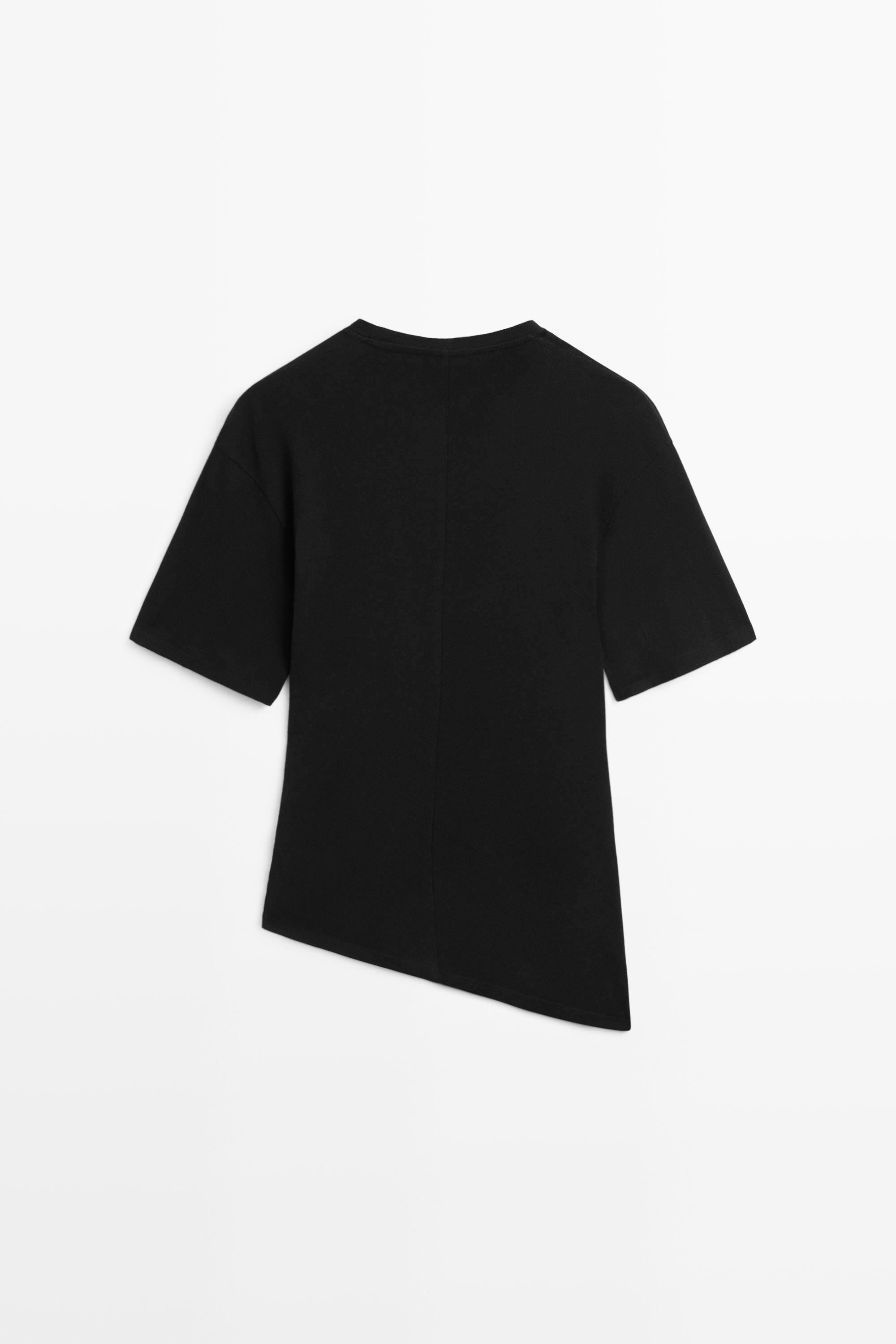Asymmetric knot-detail T-shirt — BLACK