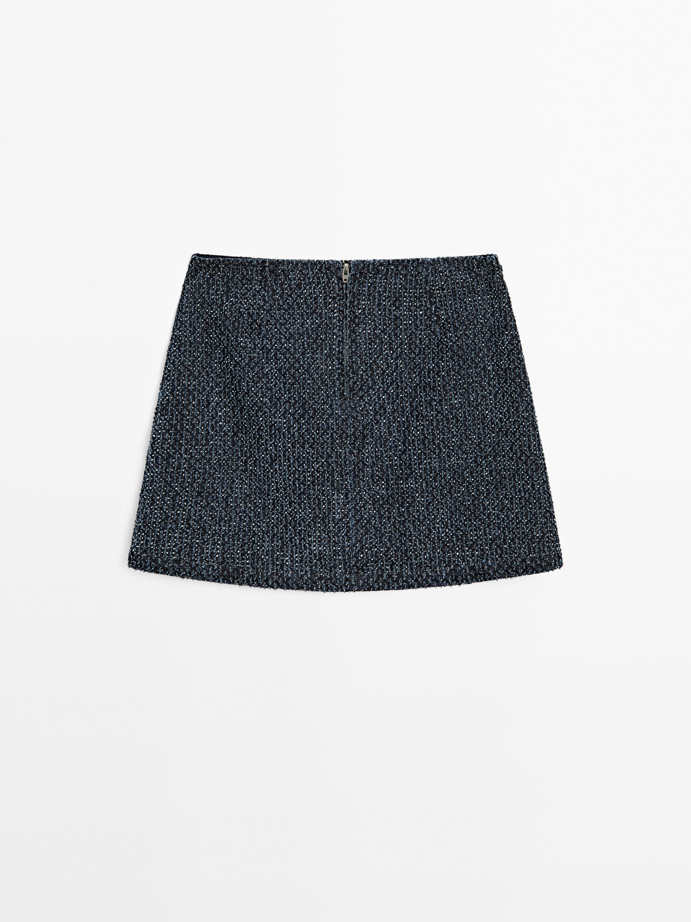 Textured denim mini skirt