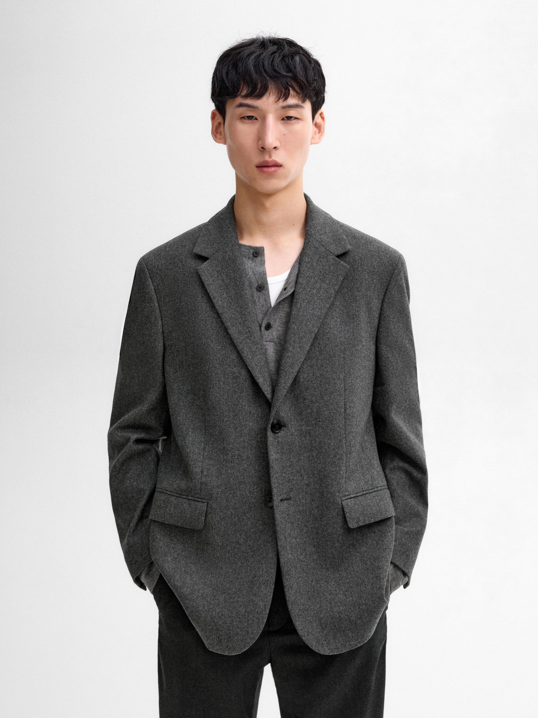 Wool blend blazer · Charcoal, Navy Blue · Dressy | Massimo Dutti