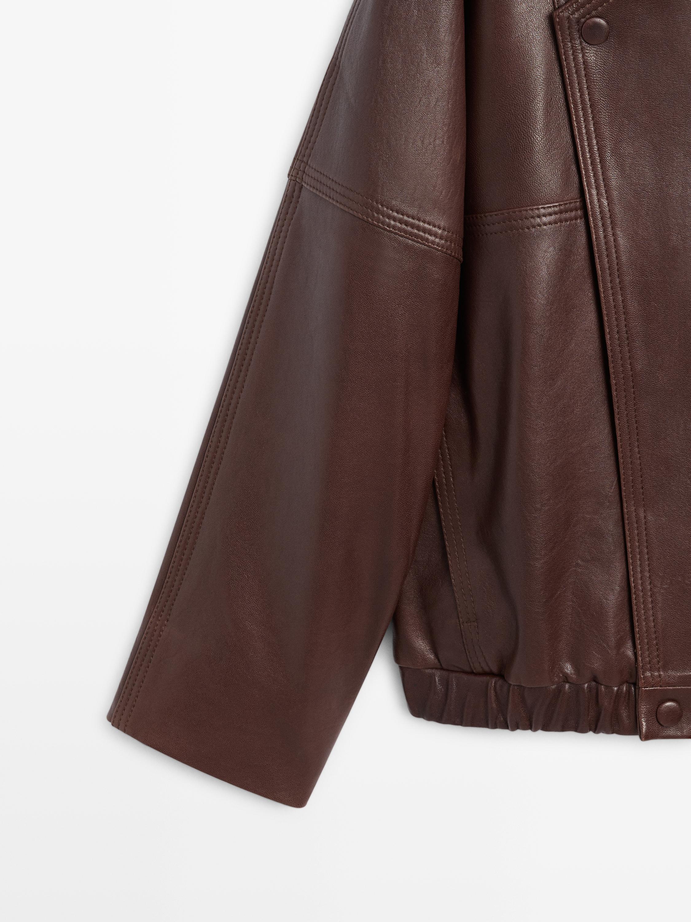 Asymmetric nappa leather bomber jacket — BROWN