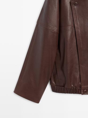 Asymmetric nappa leather bomber jacket — BROWN 7