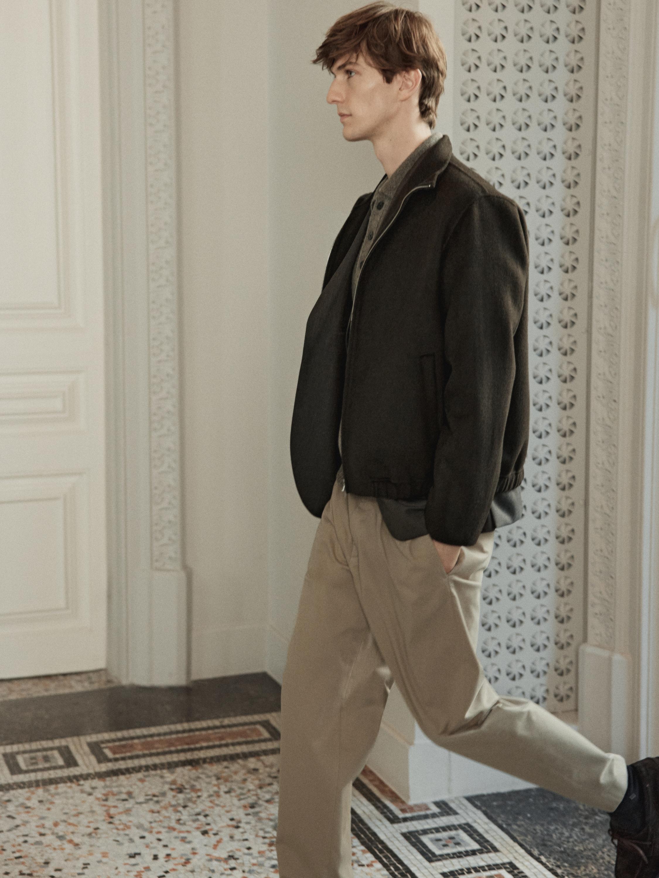 Wool blend high neck jacket — Chocolate