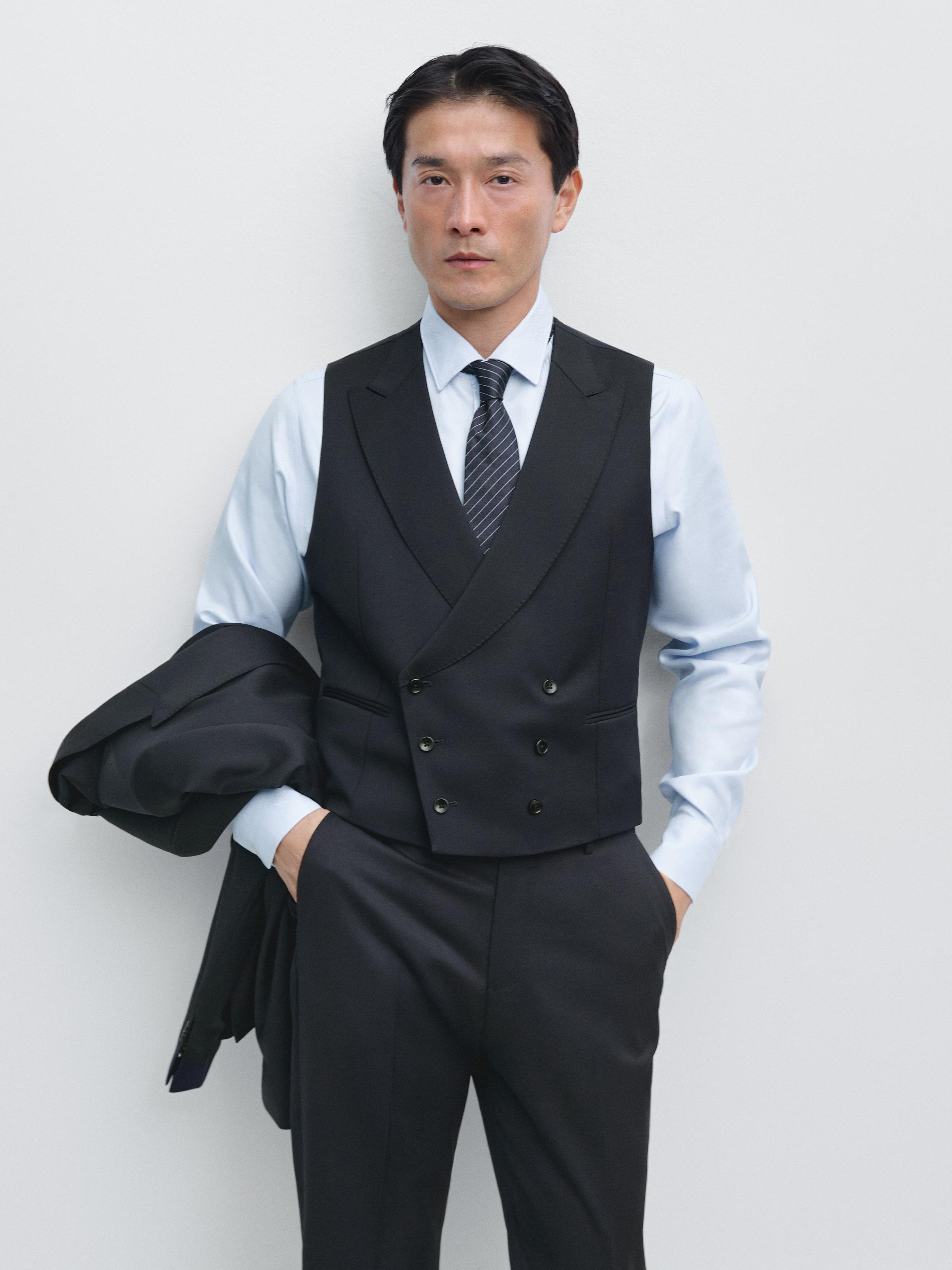 Cool wool blend suit waistcoat — NAVY BLUE