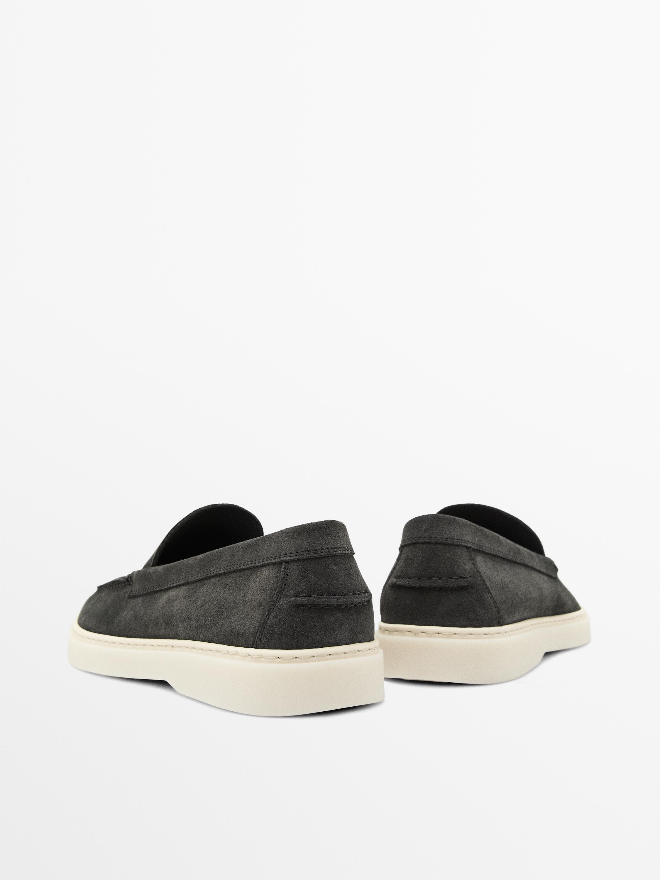 Split suede leather moc toe loafer — BLUE
