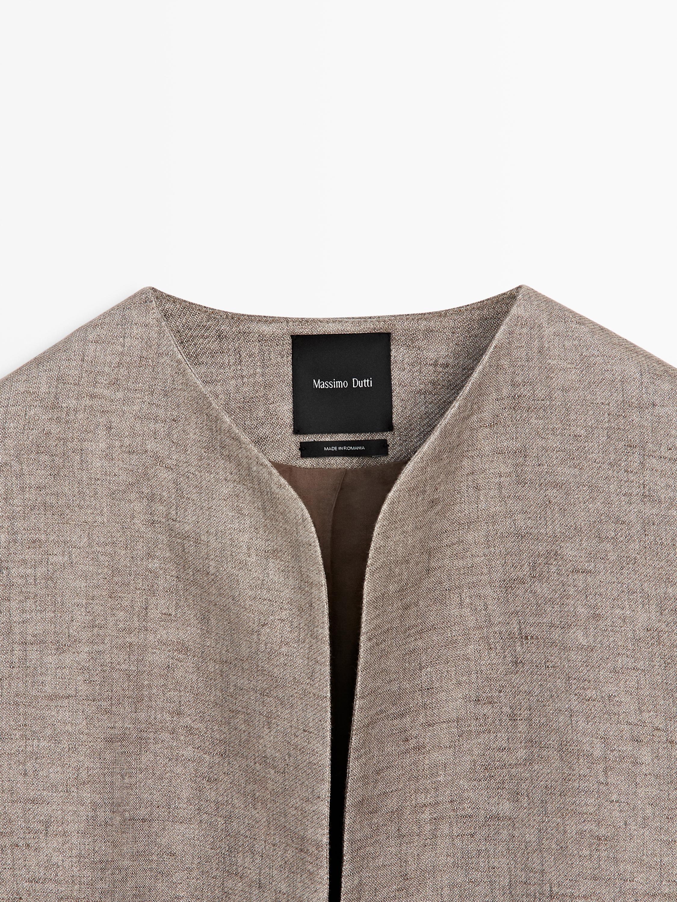 Short linen blend jacket — MOLE BROWN