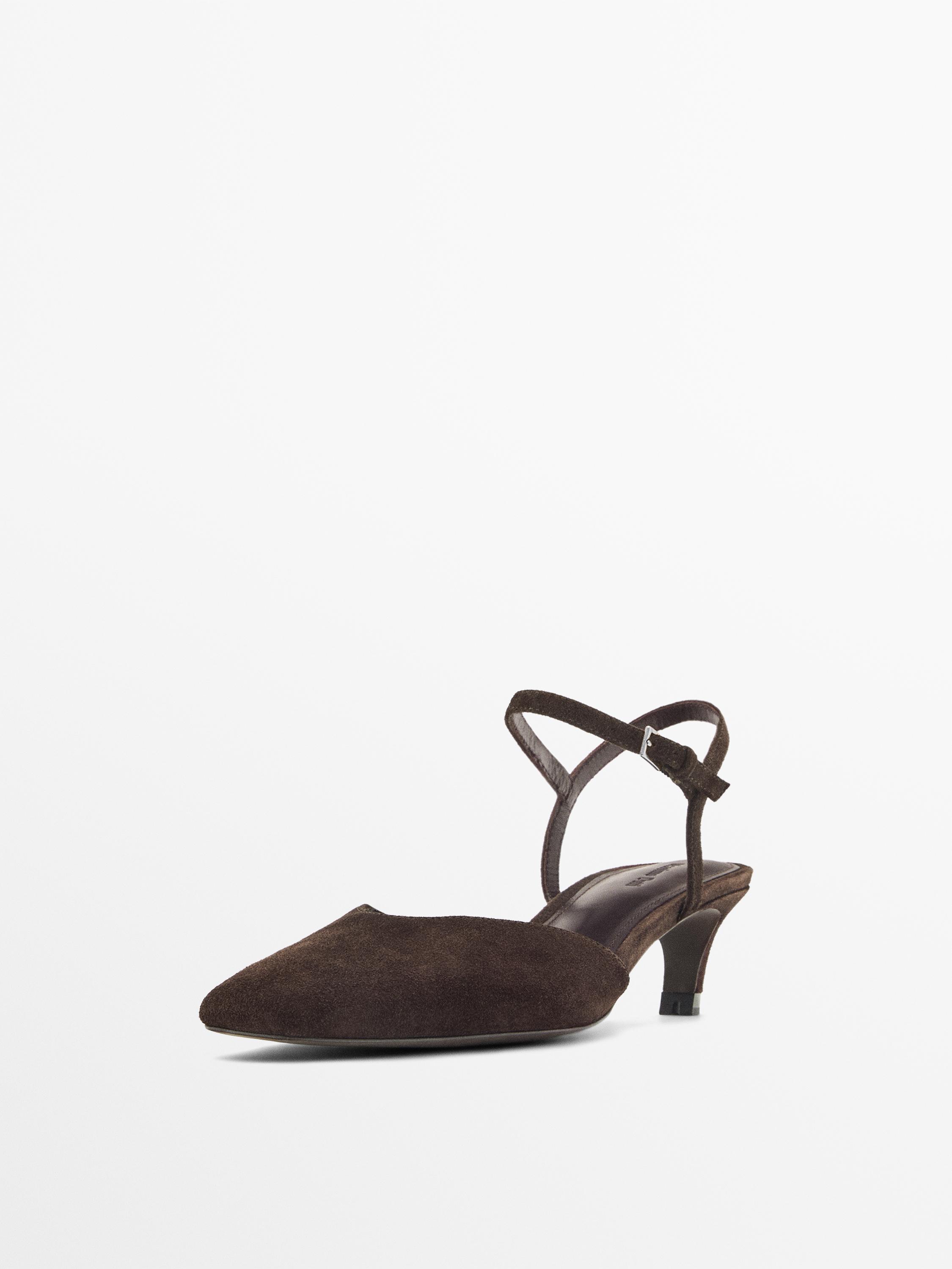 Split leather heeled shoes — BROWN