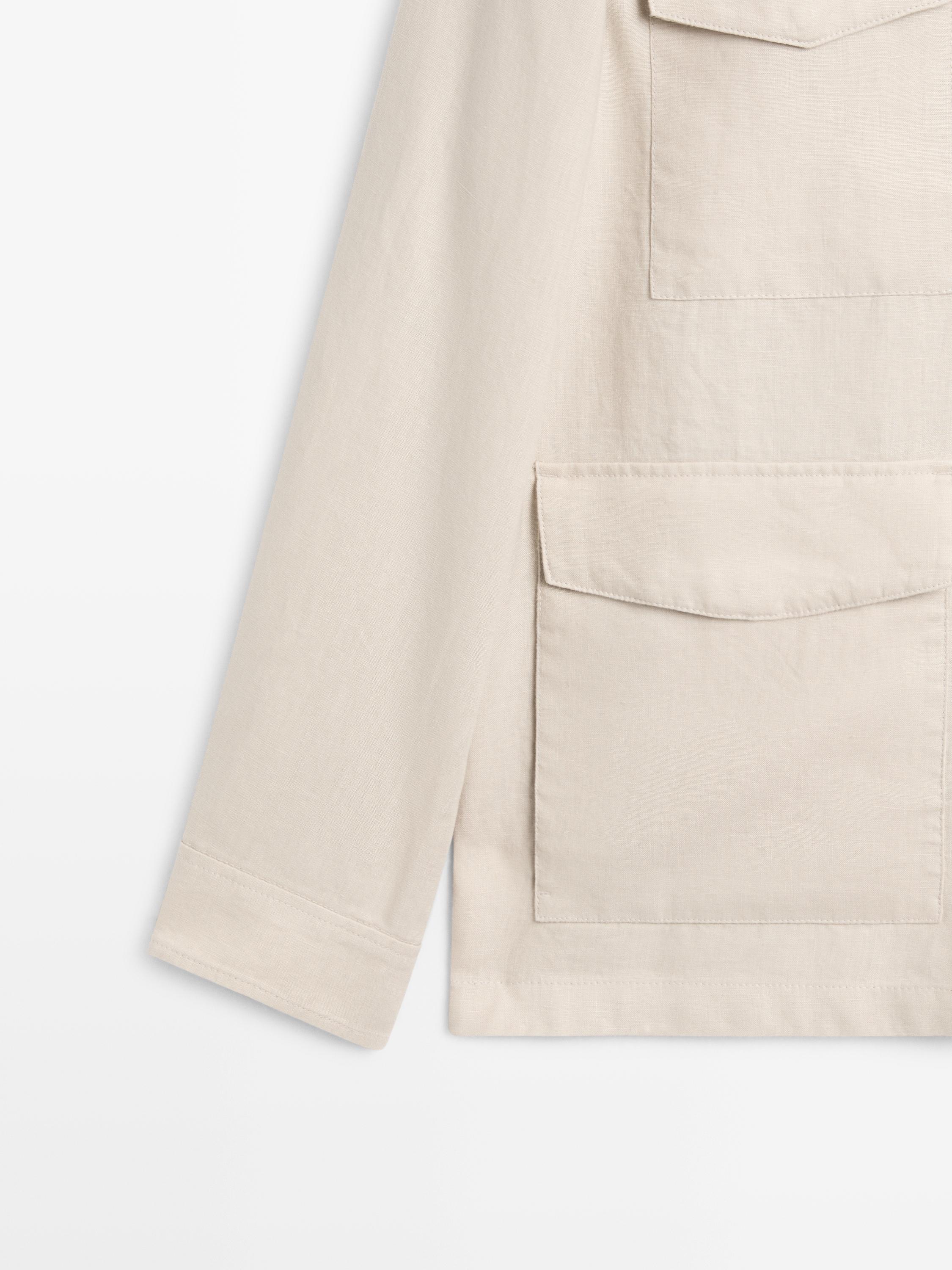 Lightweight linen jacket with pockets — STONE