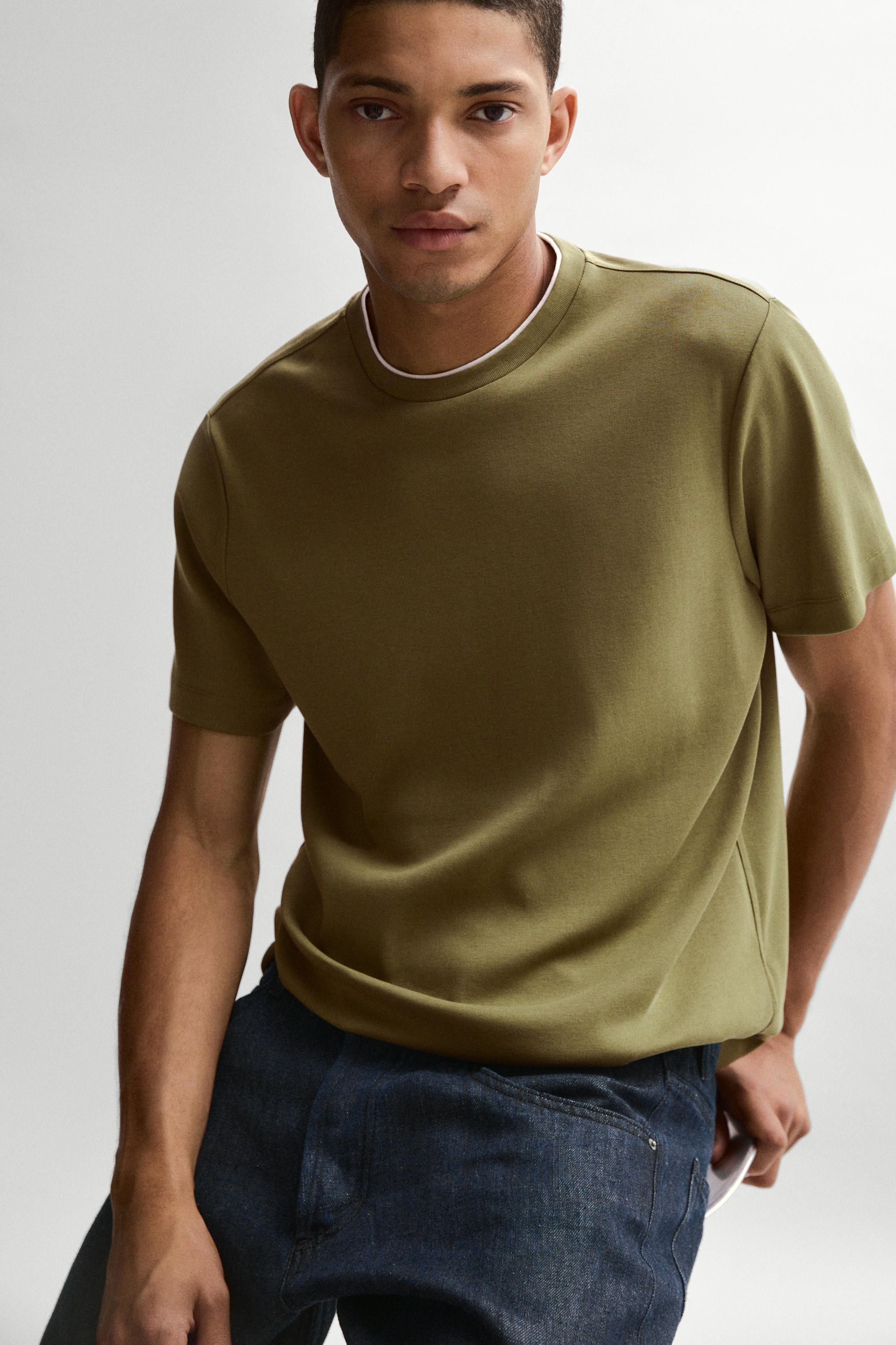 100% cotton layered collar T-shirt — GREEN