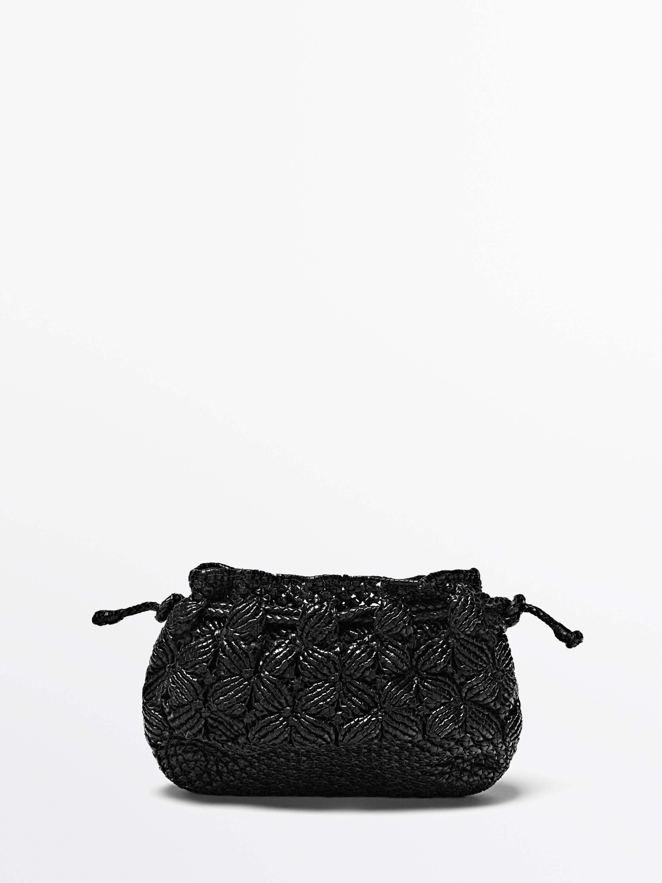 Nappa leather macramé pouch bag — BLACK