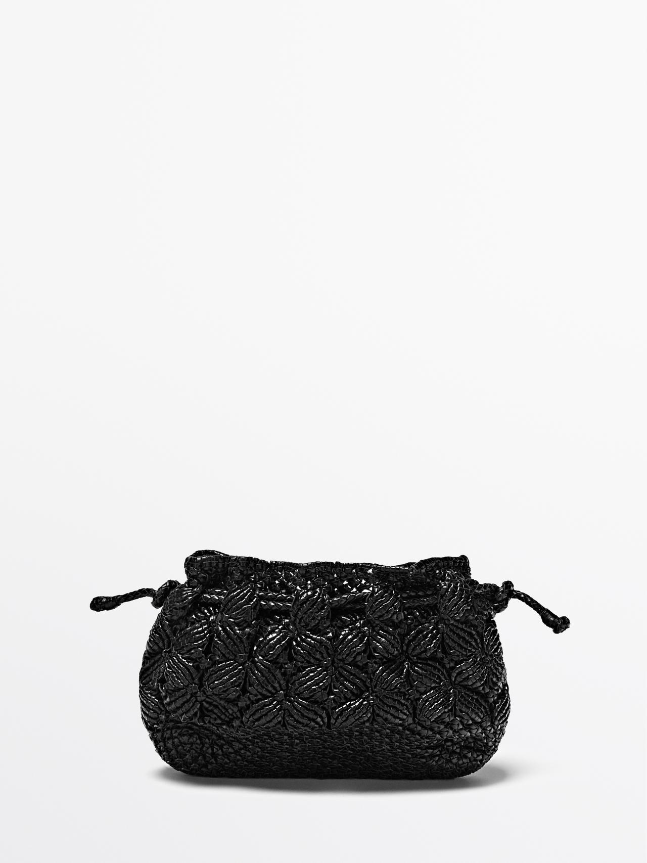 Nappa leather macramé pouch bag — BLACK