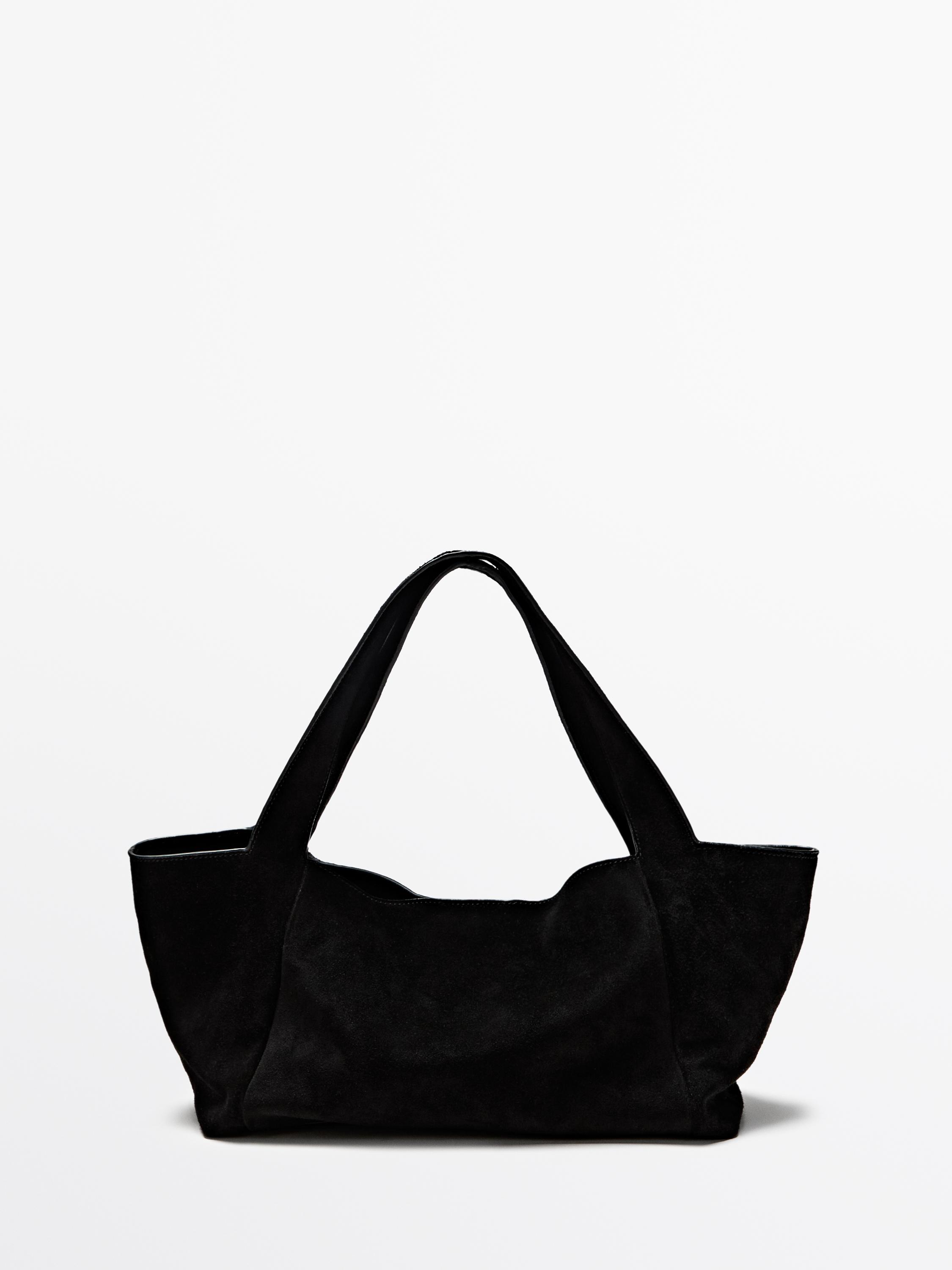 Mid-size split leather shopper bag