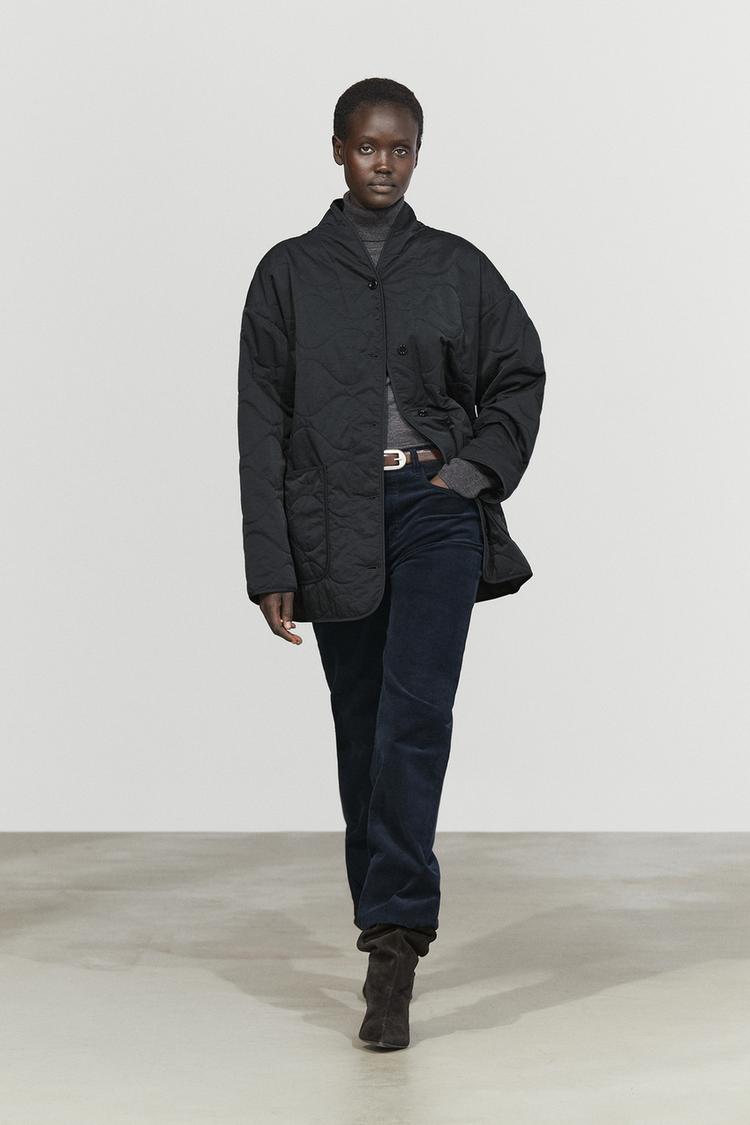 Lightweight quilted jacket with stand collar — BLACK