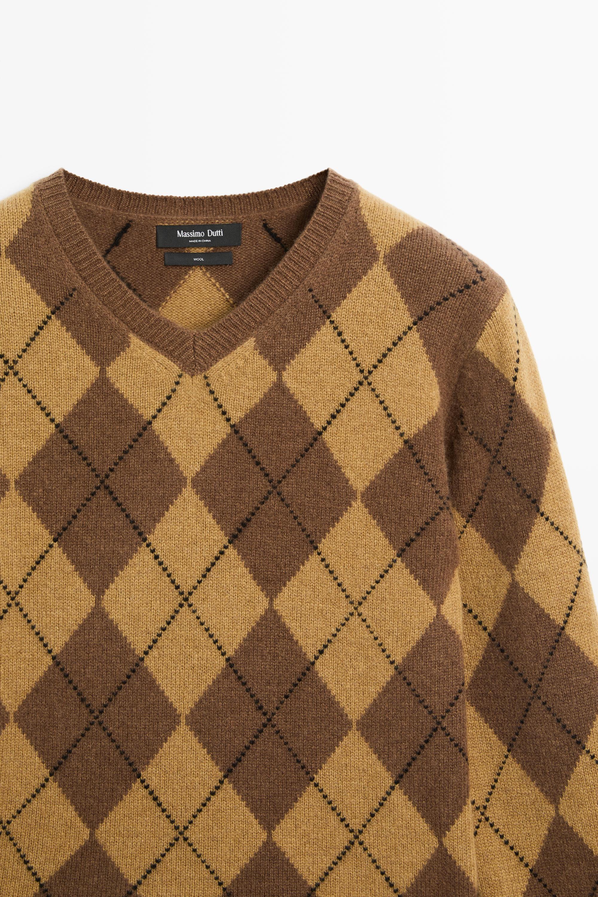 100% wool diamond knit sweater