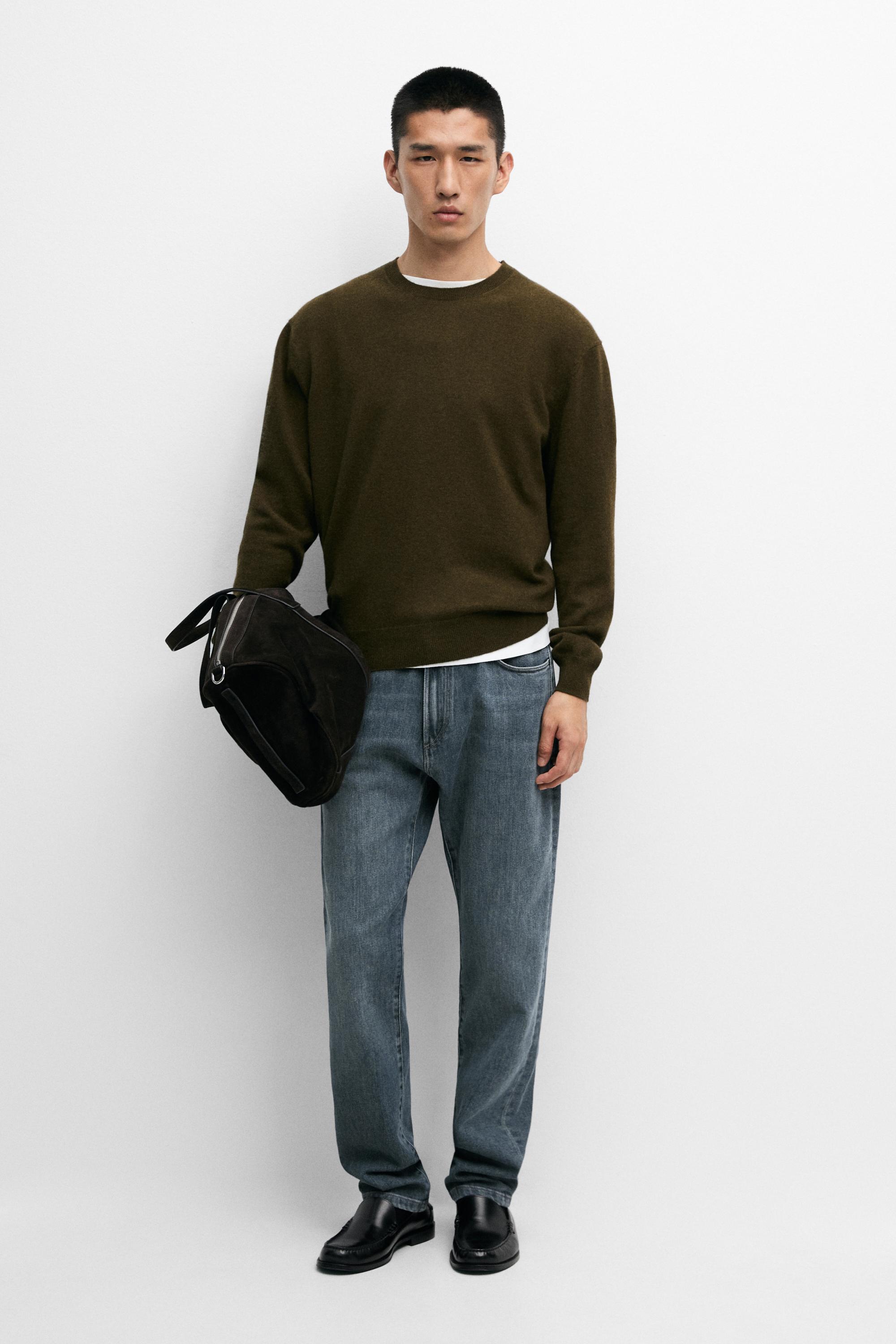 100% cashmere ribbed knit sweater — KHAKI