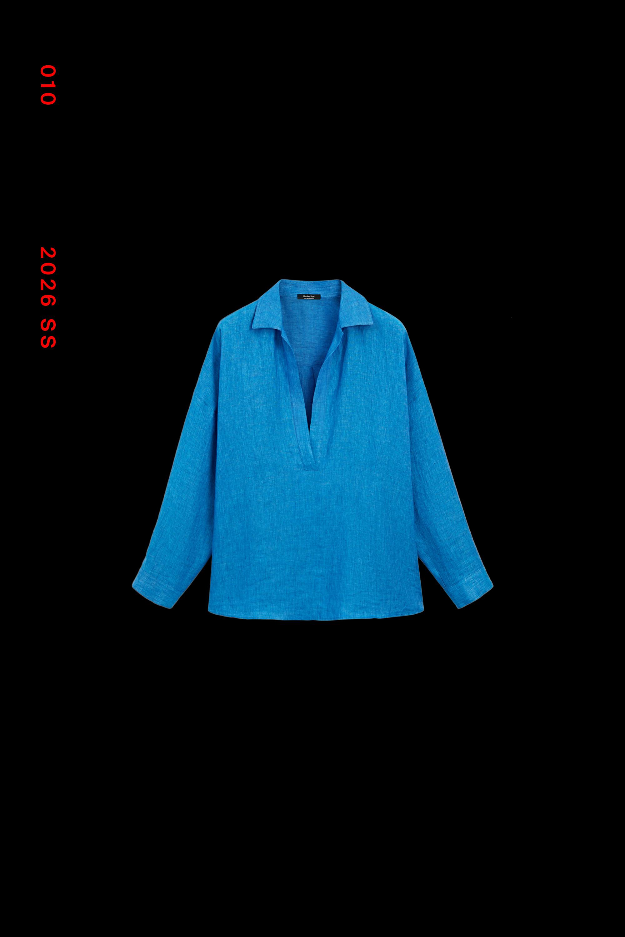 100% linen flowing blouse — BLUE