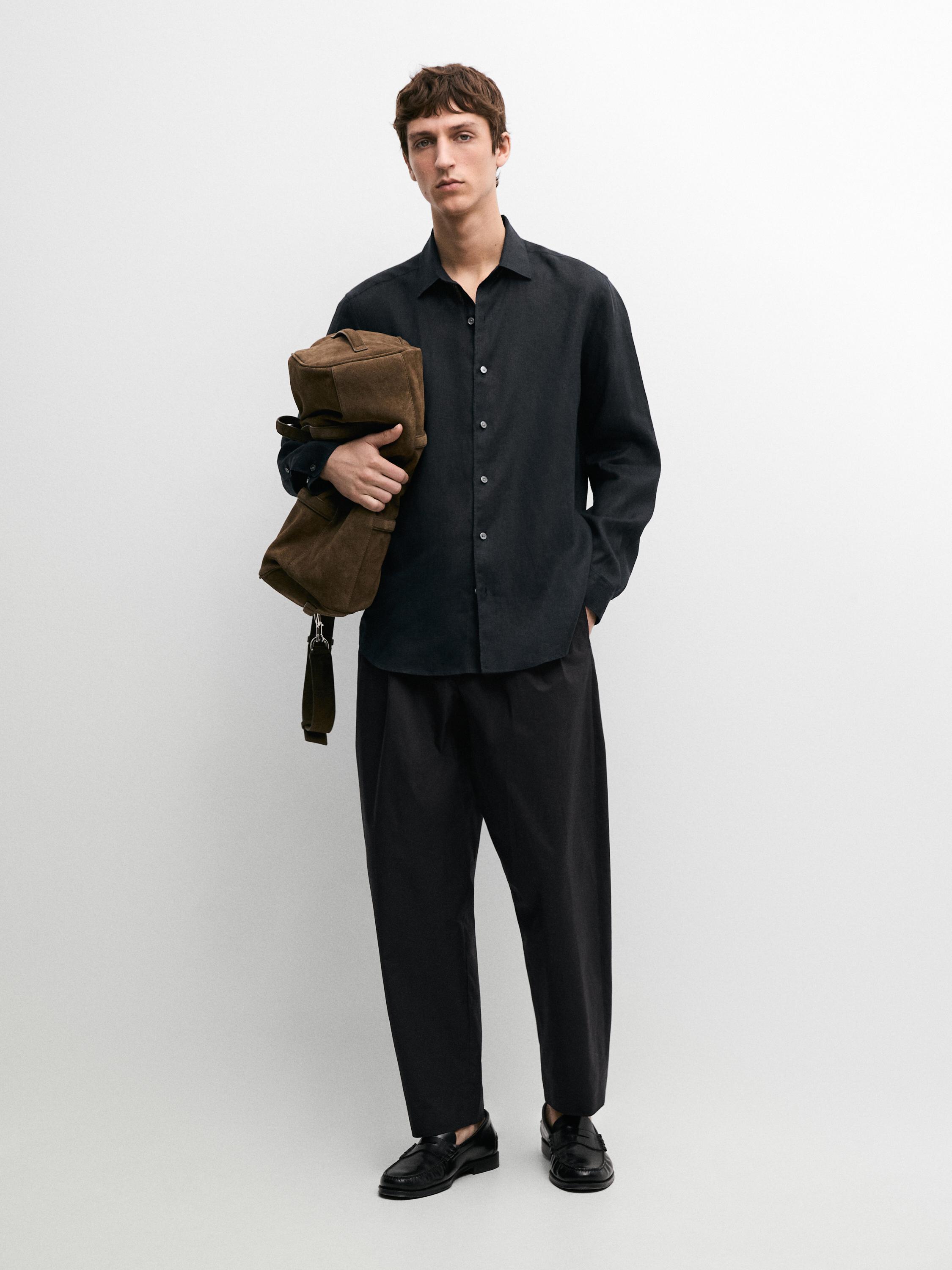 Extra fine regular fit linen shirt — NAVY BLUE