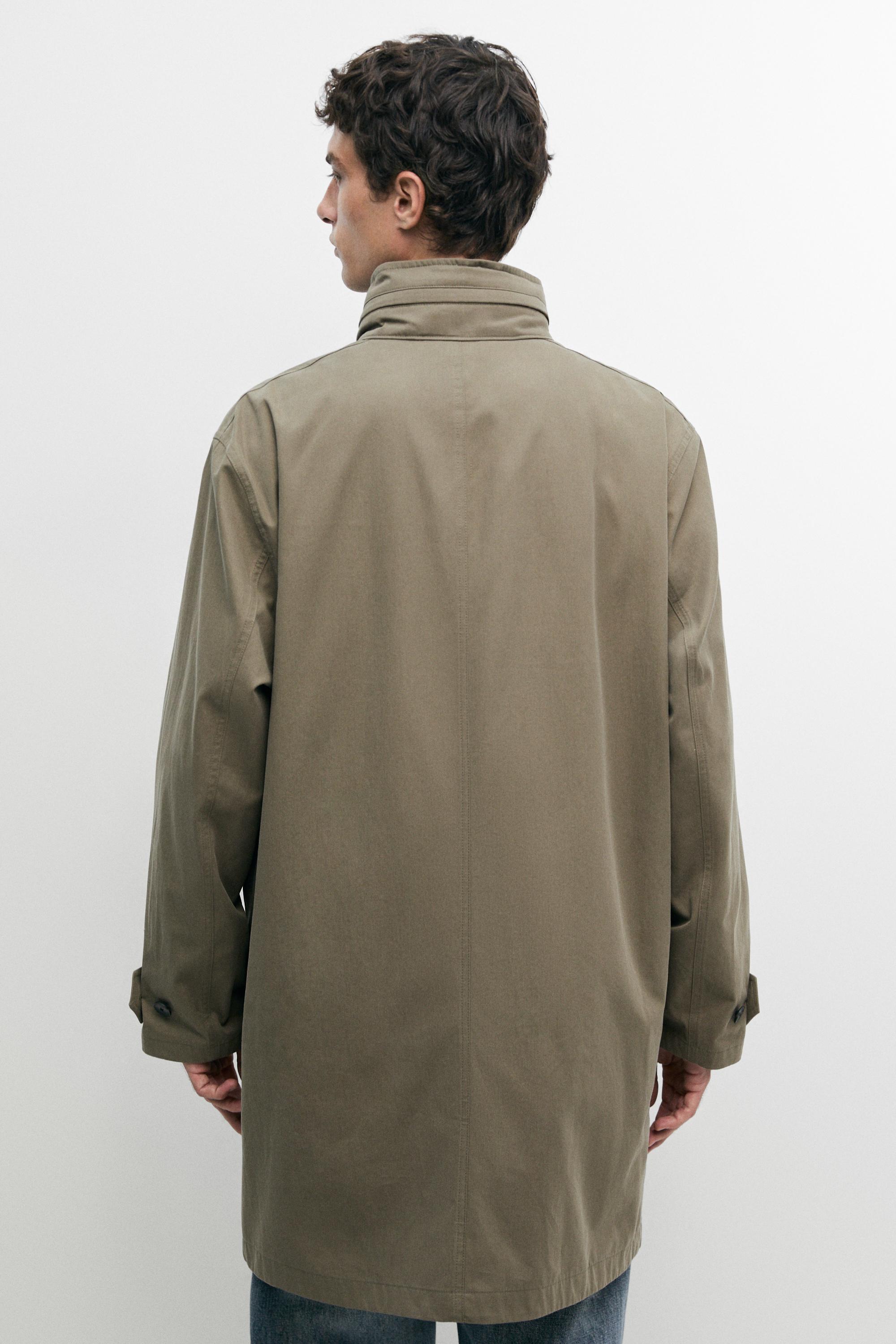 Long high neck 100% cotton parka — PALE KHAKI