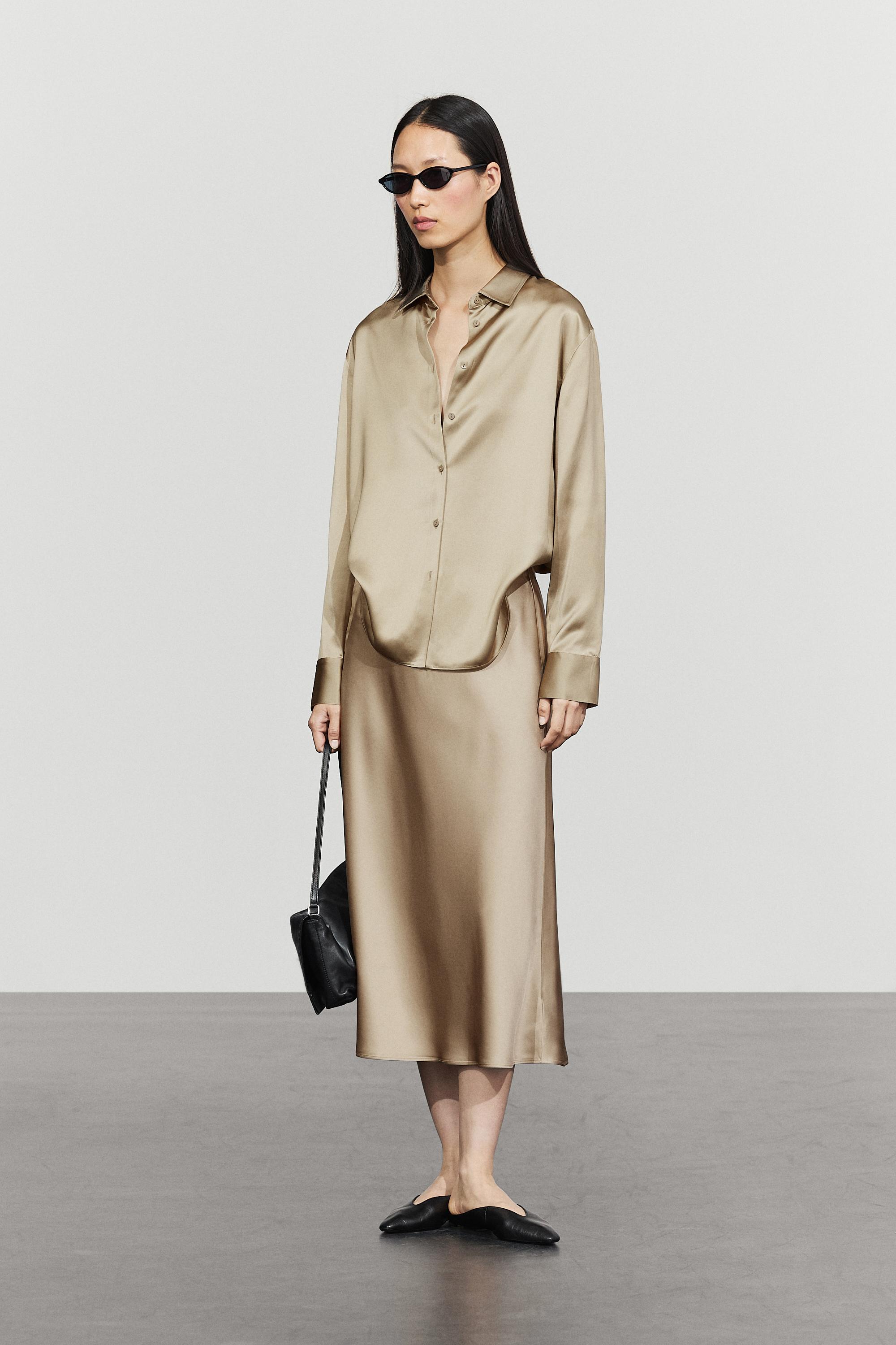 Satin midi skirt — CHAMPAGNE