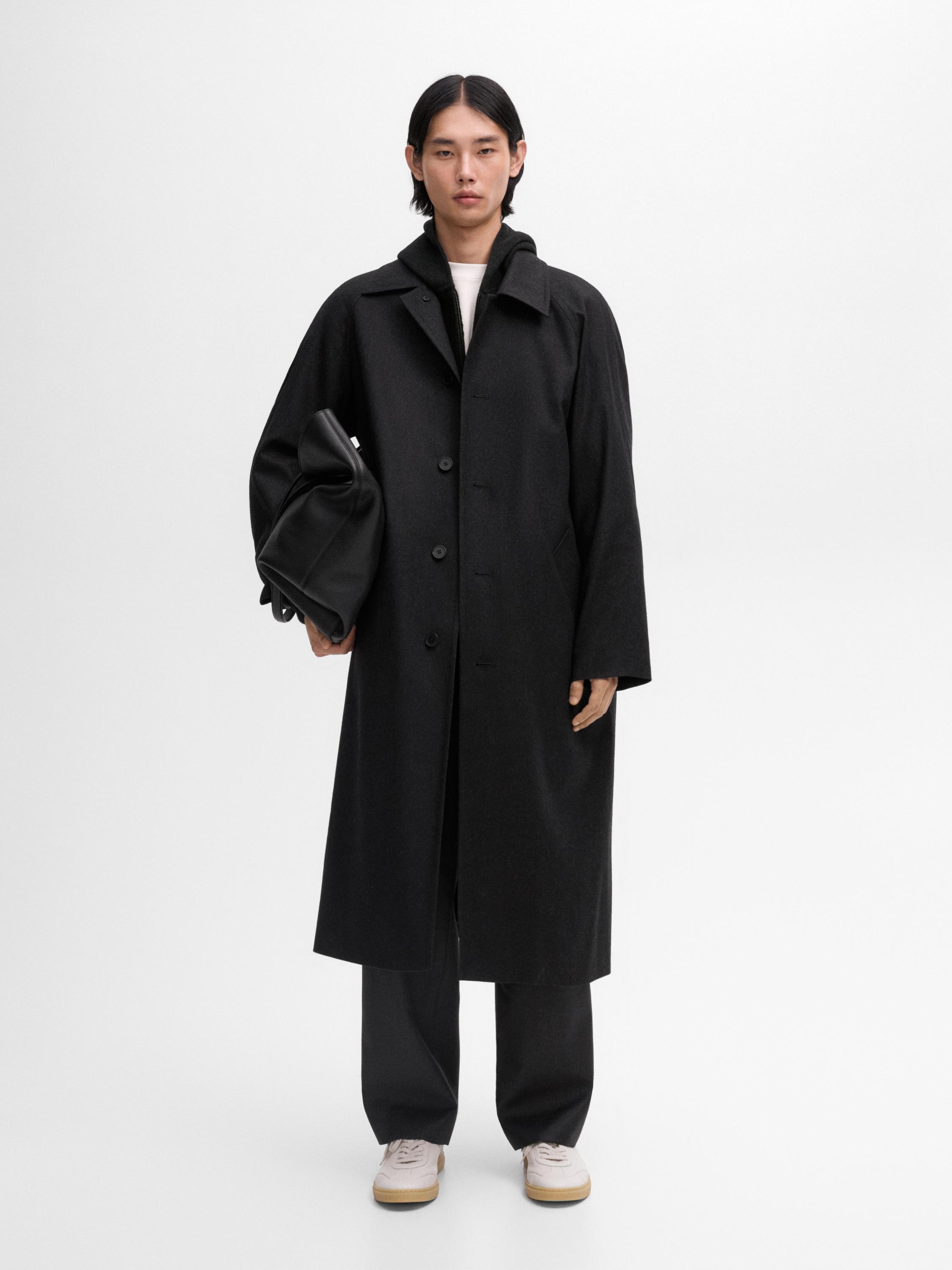 Long melange wool blend coat · Grey · Coats And Jackets | Massimo Dutti