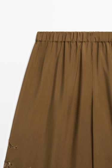 Flowing wide-leg pants with embroidery details — KHAKI 10