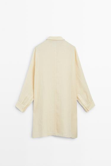 100% linen short shirt dress — PALE YELLOW 6
