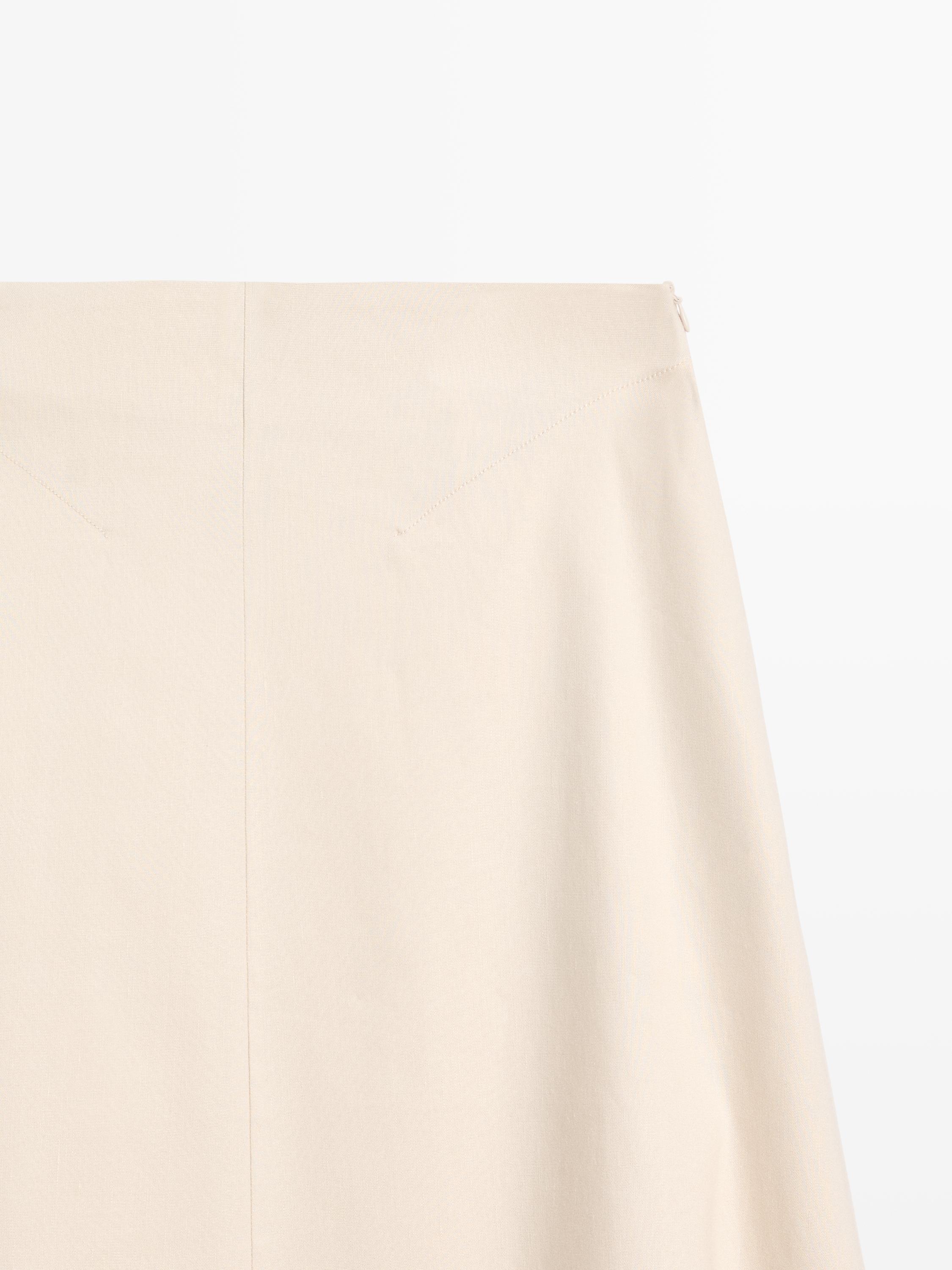 Linen blend flared skirt with pocket — CREAM