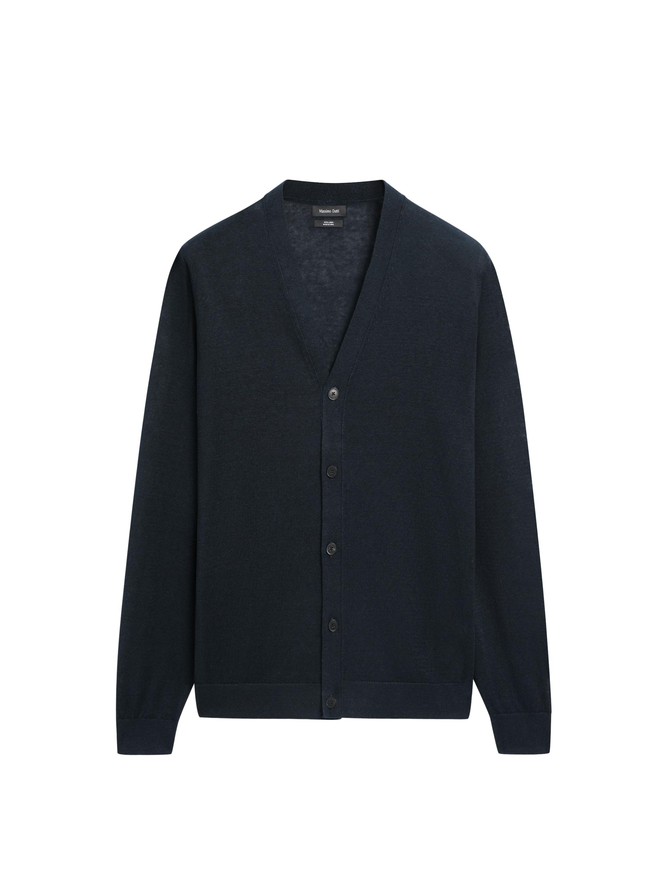 Linen knit cardigan with buttons — NAVY BLUE