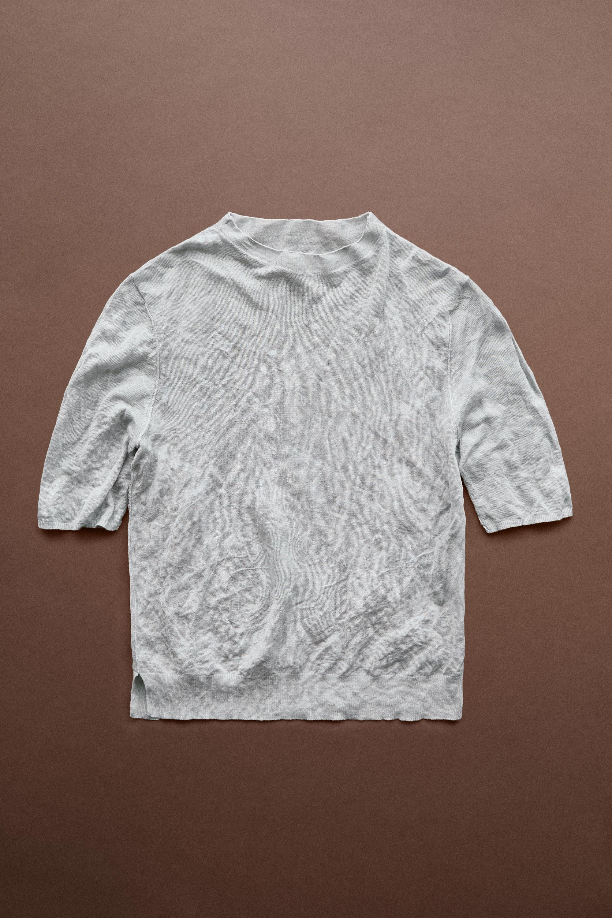Short sleeve fine knit sweater - STUDIO — Silver