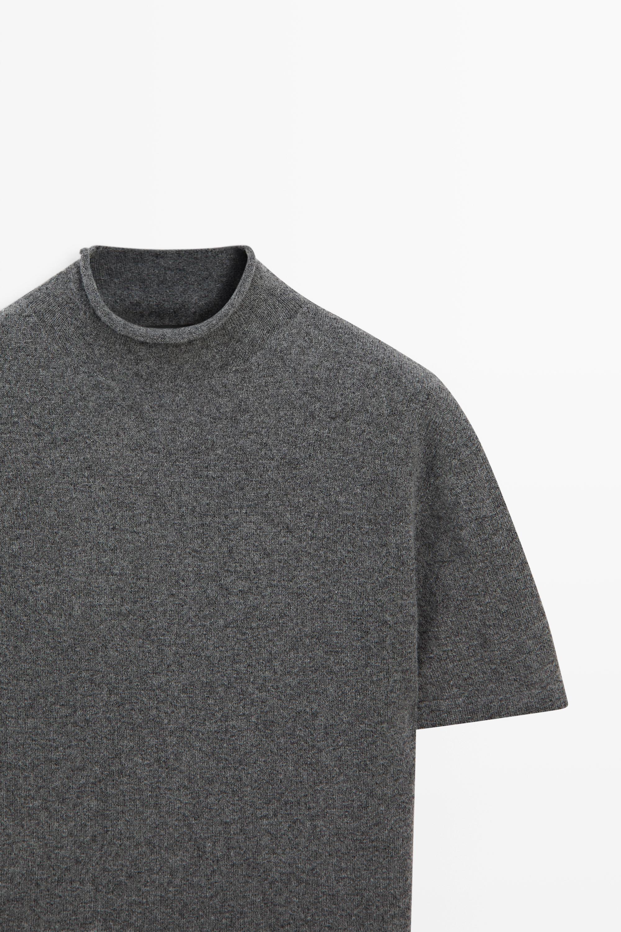 Wool blend mock turtleneck knit sweater — MEDIUM GREY