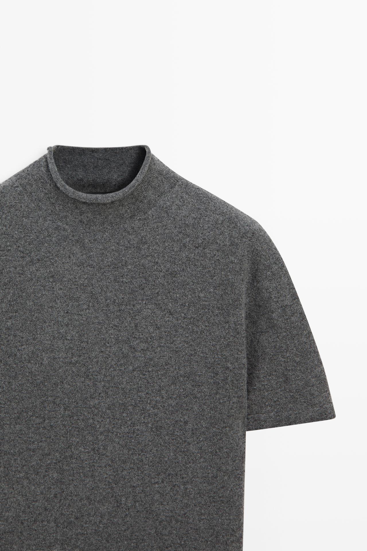 Wool-blend knit mock neck sweater — MEDIUM GREY