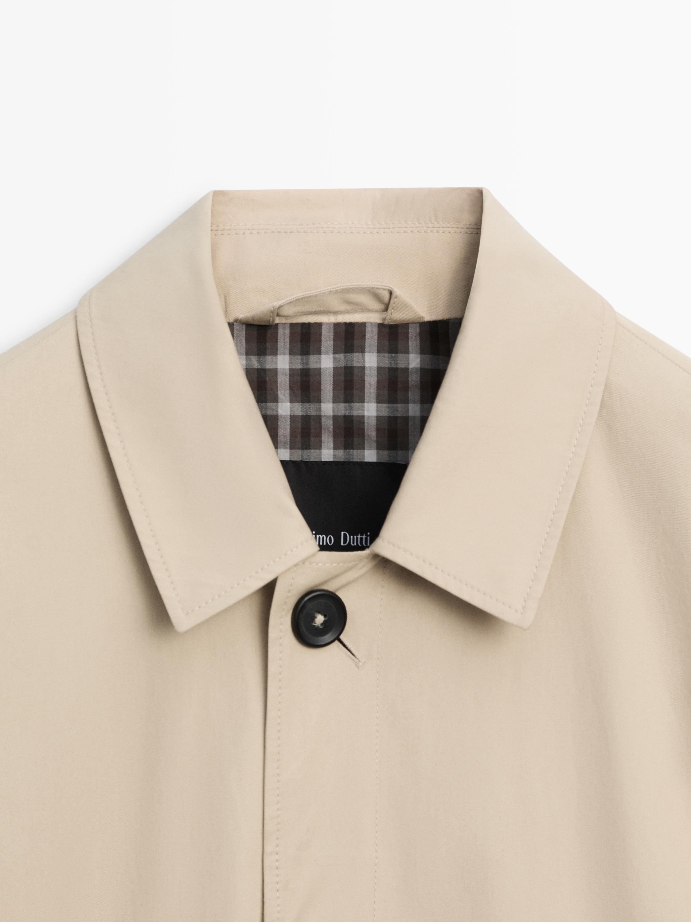 İçi kareli detaylı pamuklu trençkot