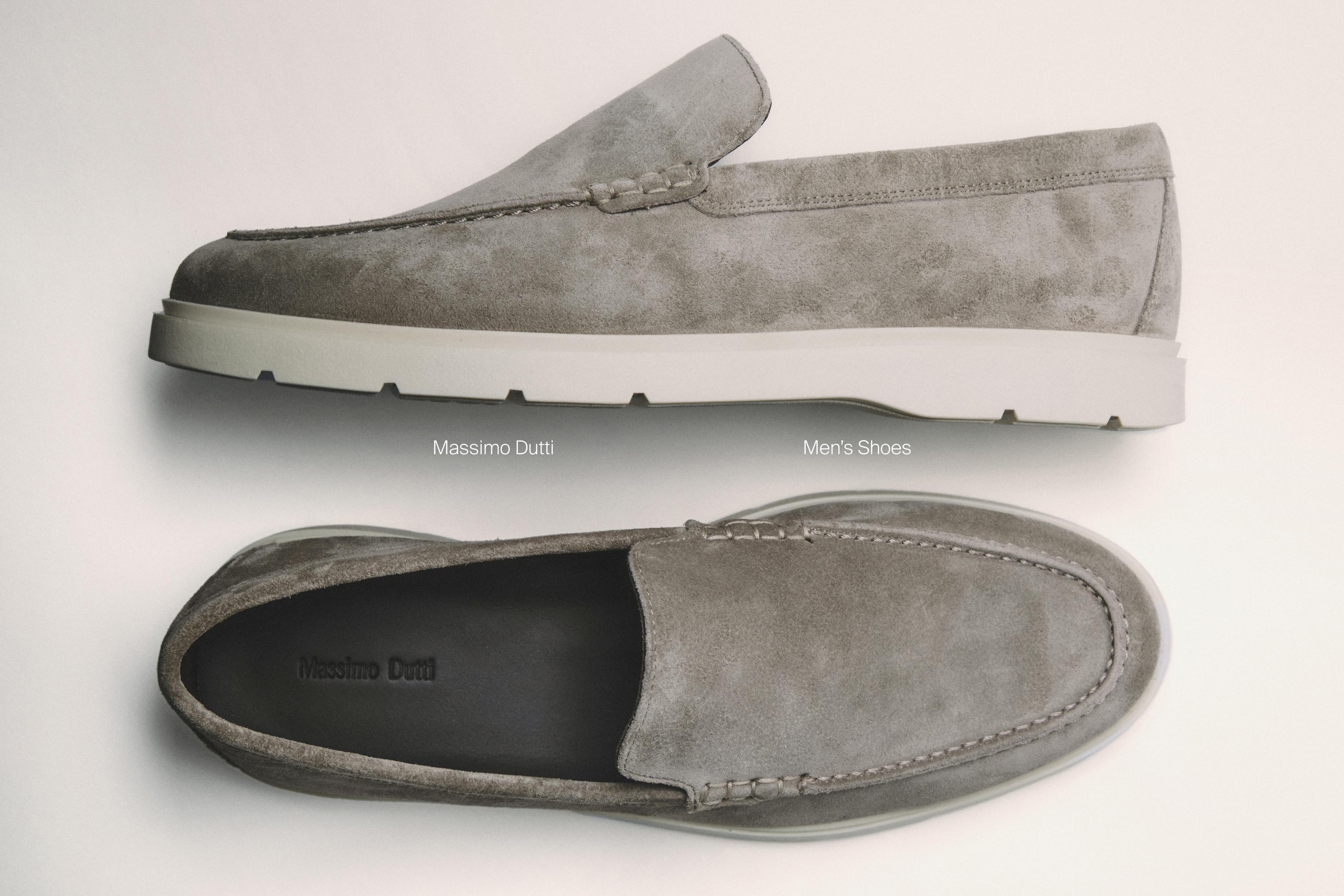 Mocassins gris en croûte de cuir