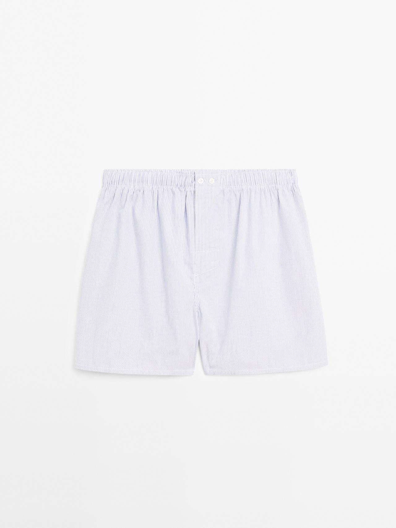 Massimo Dutti - Herre - Boxershorts Med Dobbeltstribet Mønster - Hvid - Xl