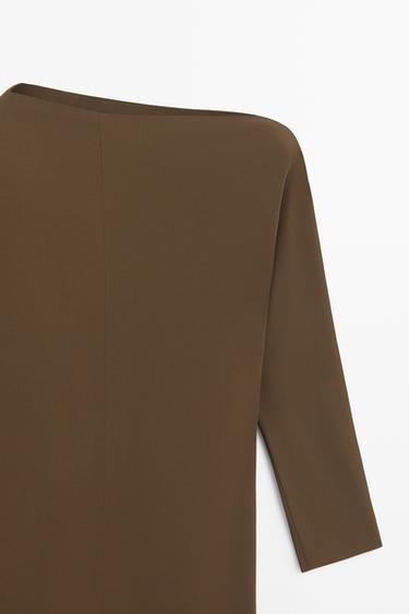 Fluid midi dress with asymmetrical neckline — BROWN 4