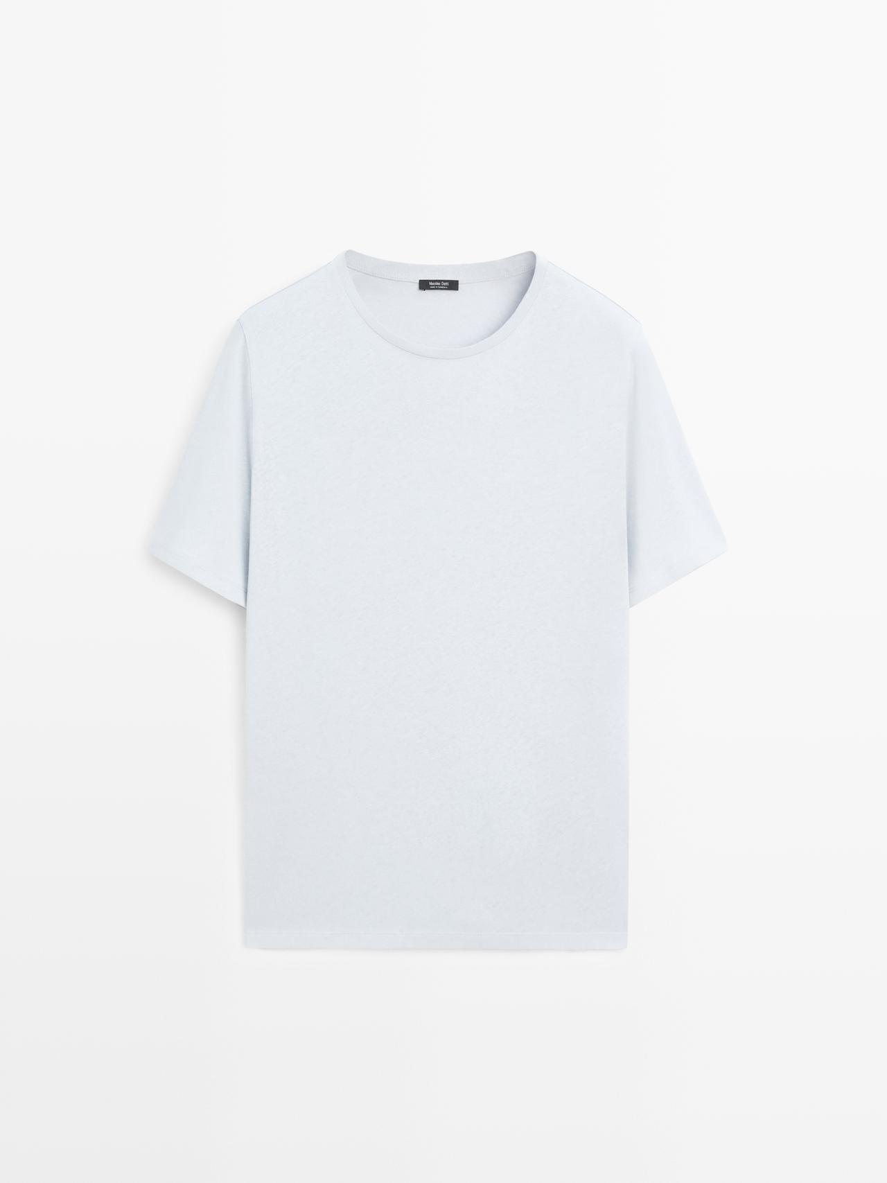 Massimo Dutti - Heren - T-Shirt Met Korte Mouw Van Linnenmix - Lichtblauw - M