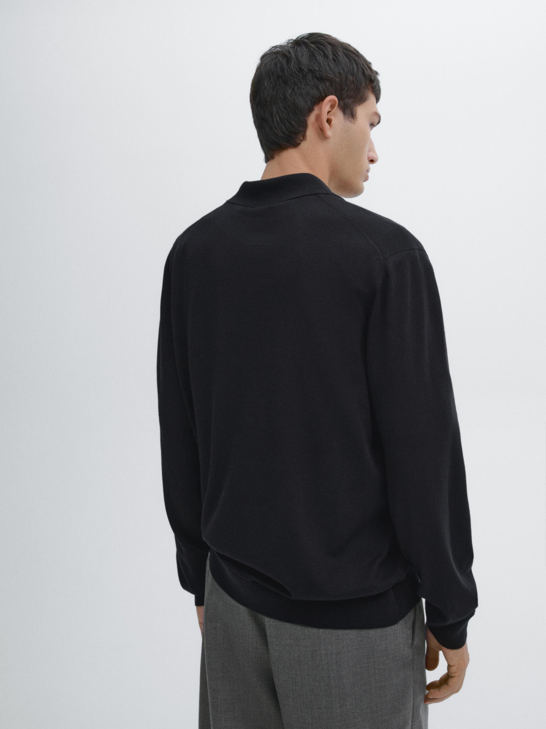 Wool blend knit polo sweater