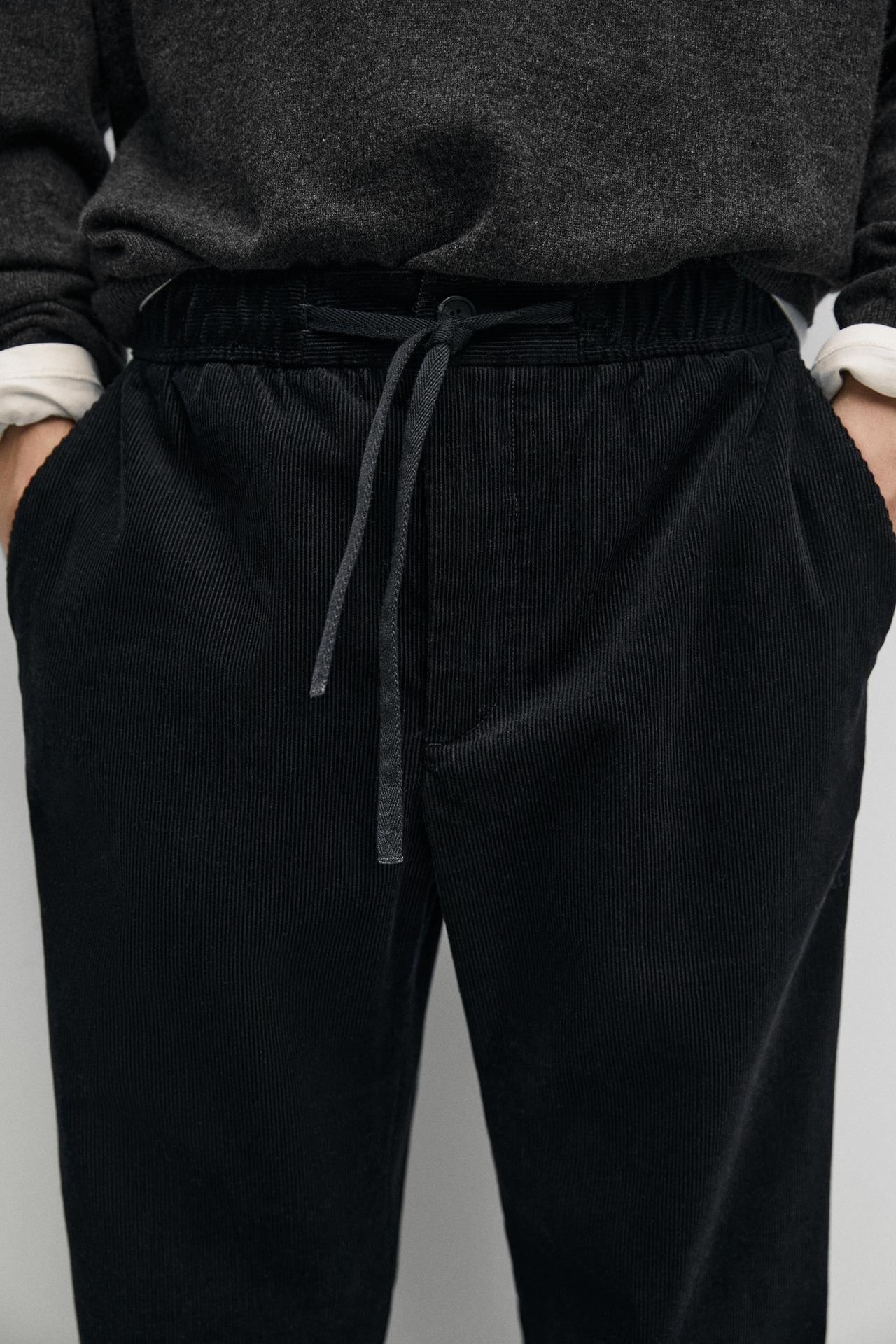 Corduroy jogger fit pants — BLACK