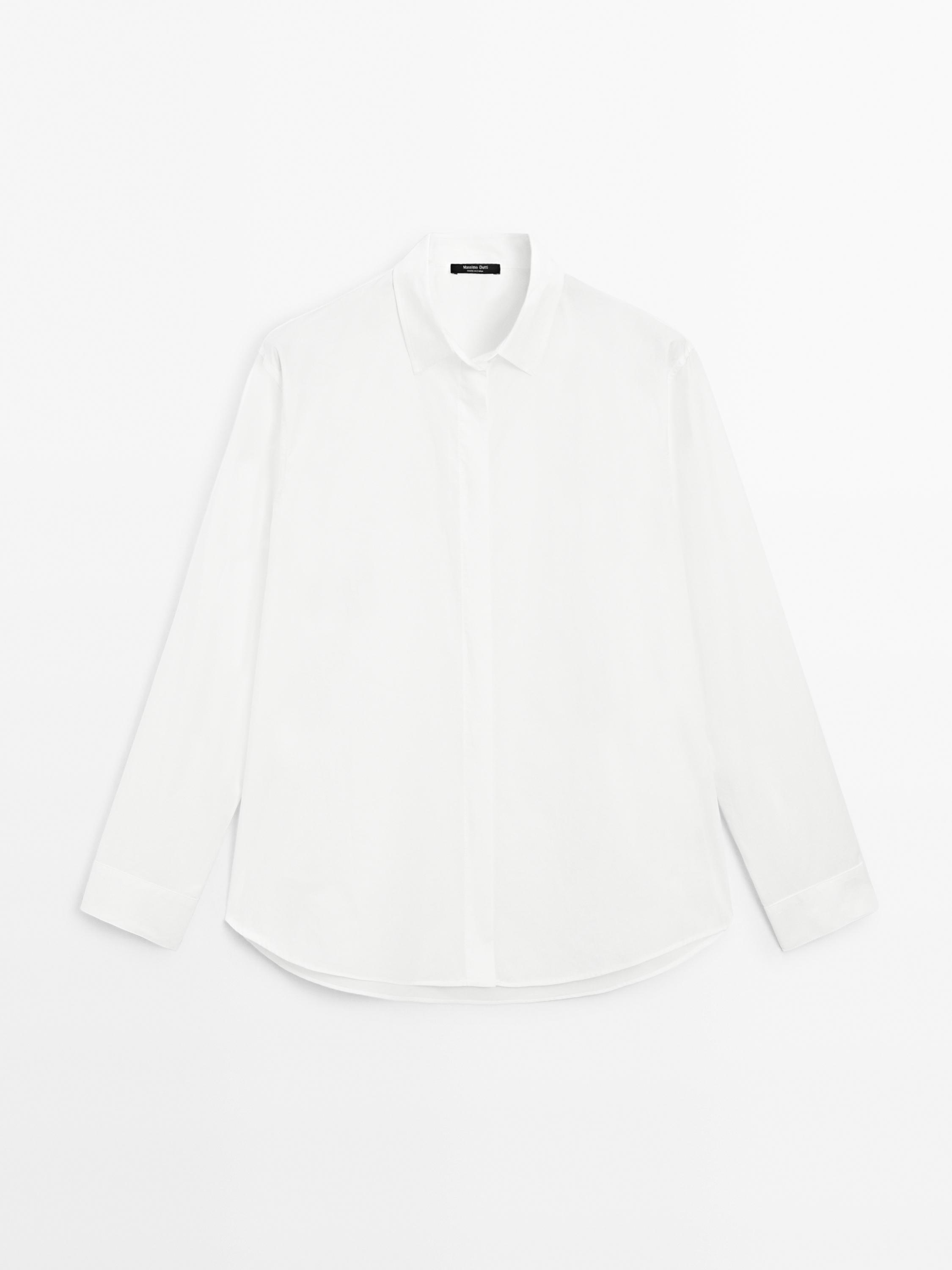 Poplin shirt with hidden buttons — WHITE