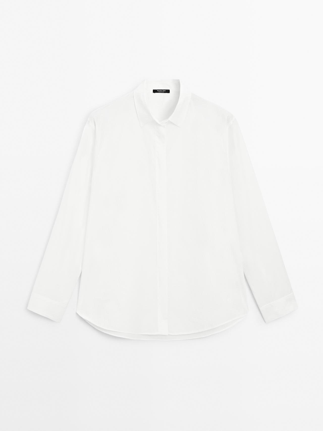 Massimo Dutti - Dames - Popeline Overhemd Met Verborgen Knopen - Wit - Xs