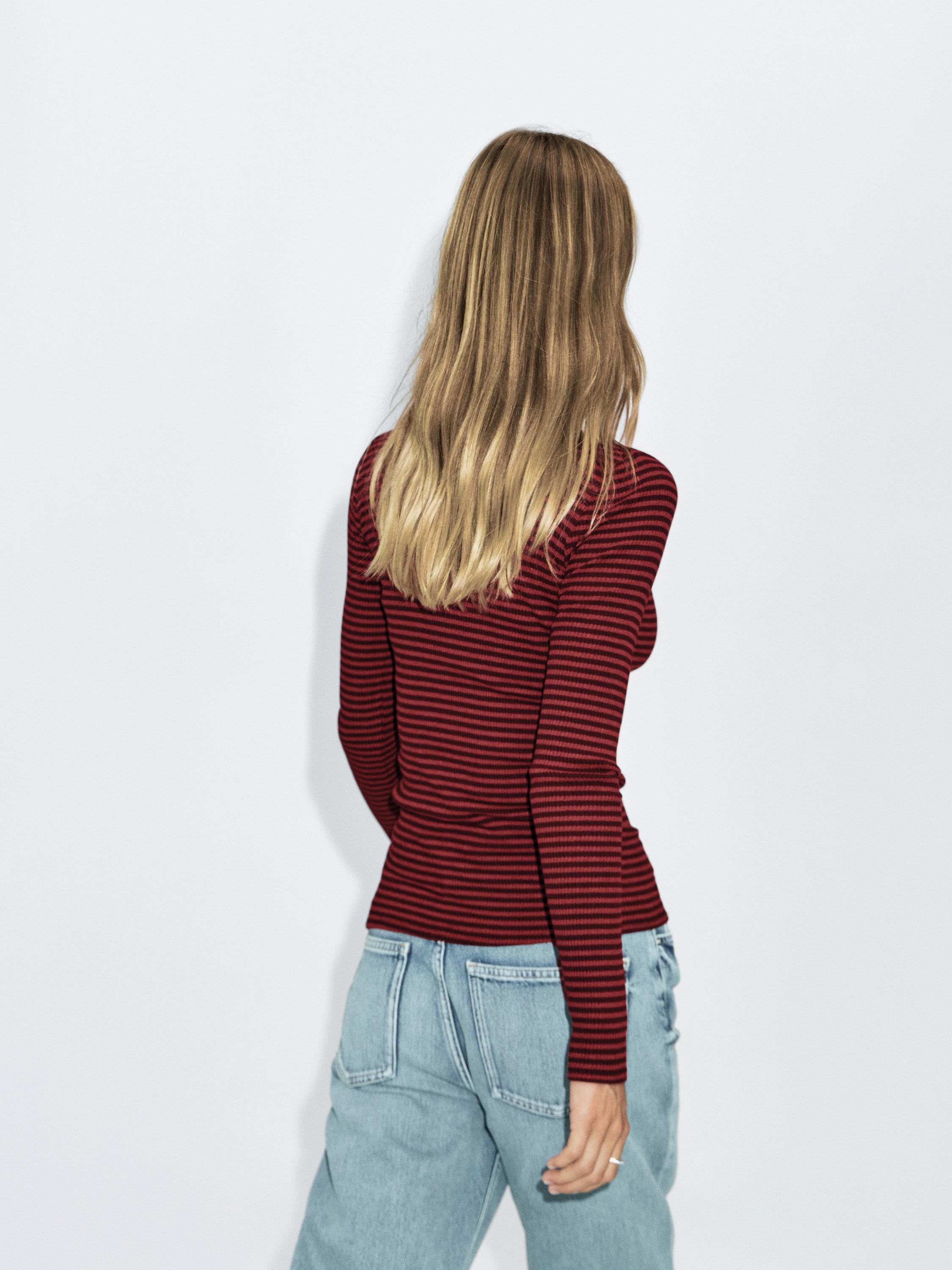 Striped long sleeve T-shirt with trim detail