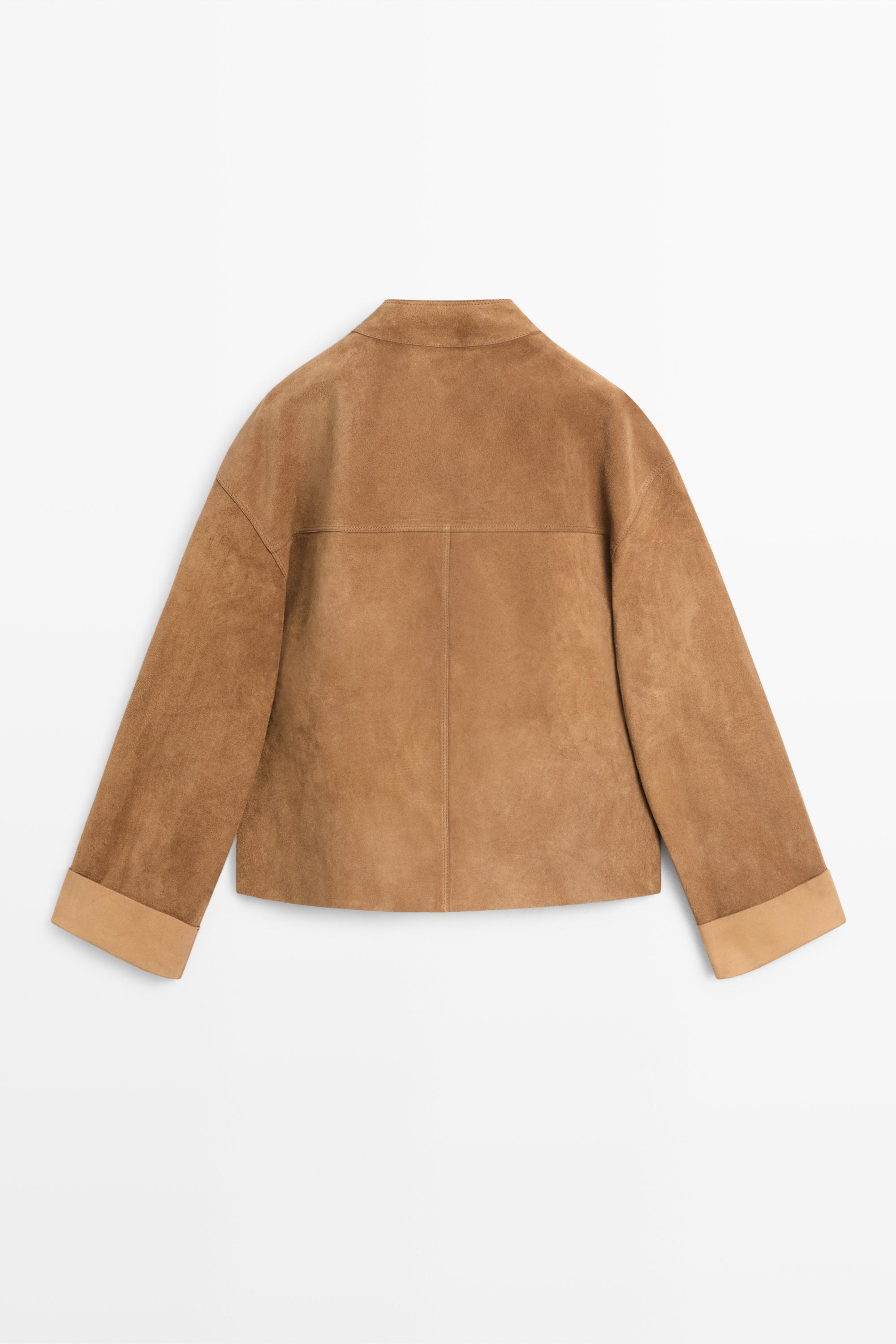Short double-breasted suede leather jacket — MUSTARD YELLOW