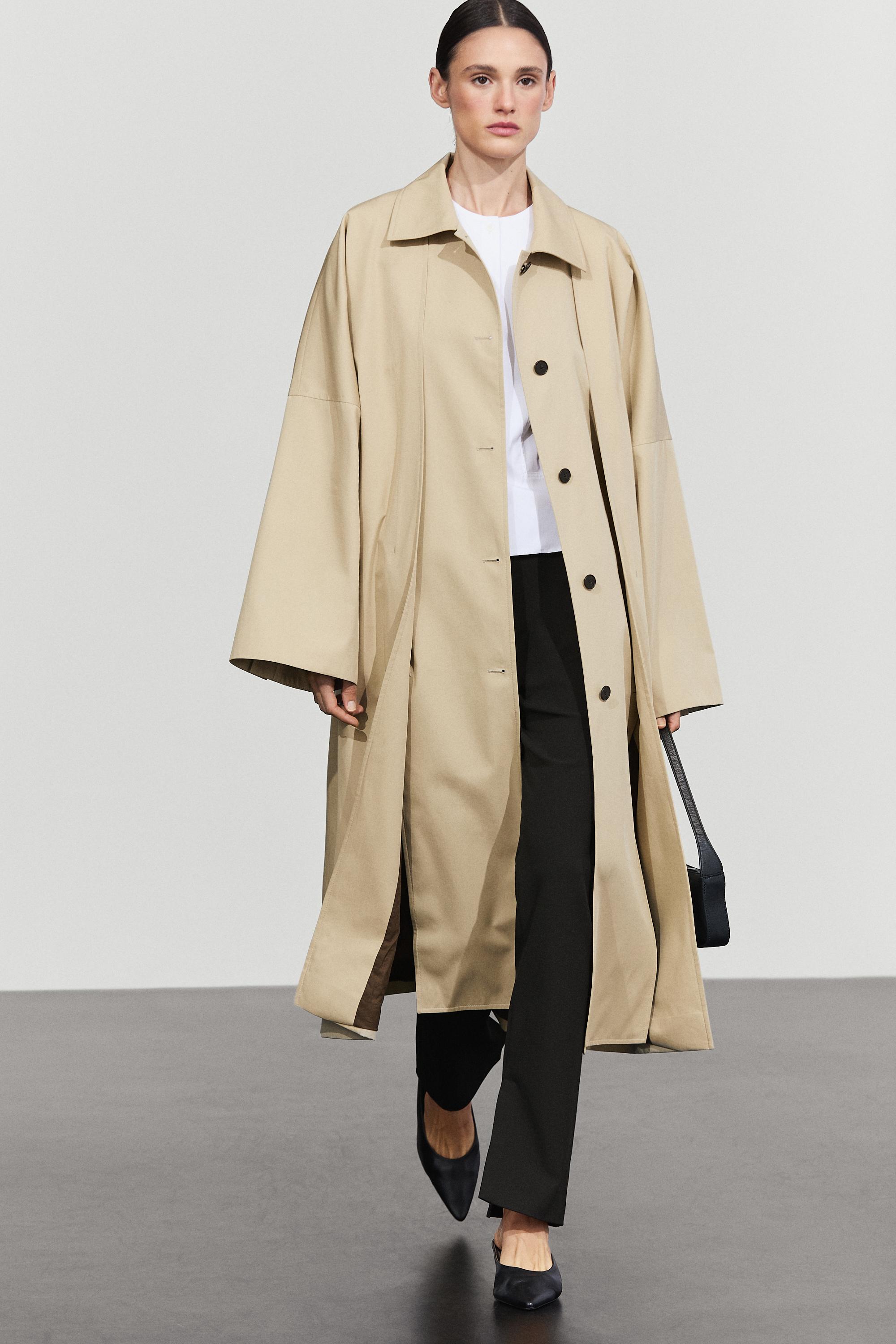 Cotton Blend Trench Coat with Side Splits