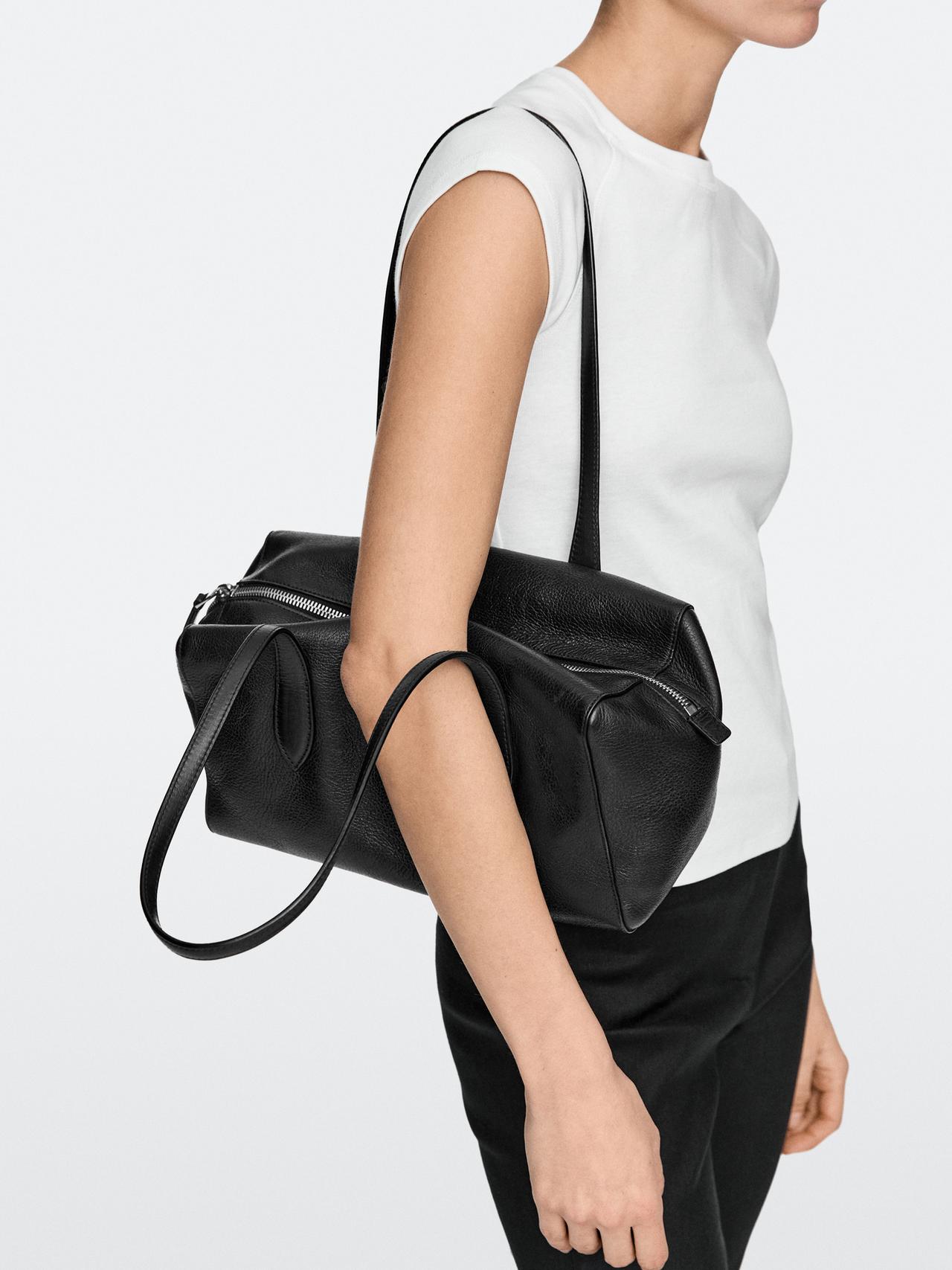 West nappa leather satchel — BLACK
