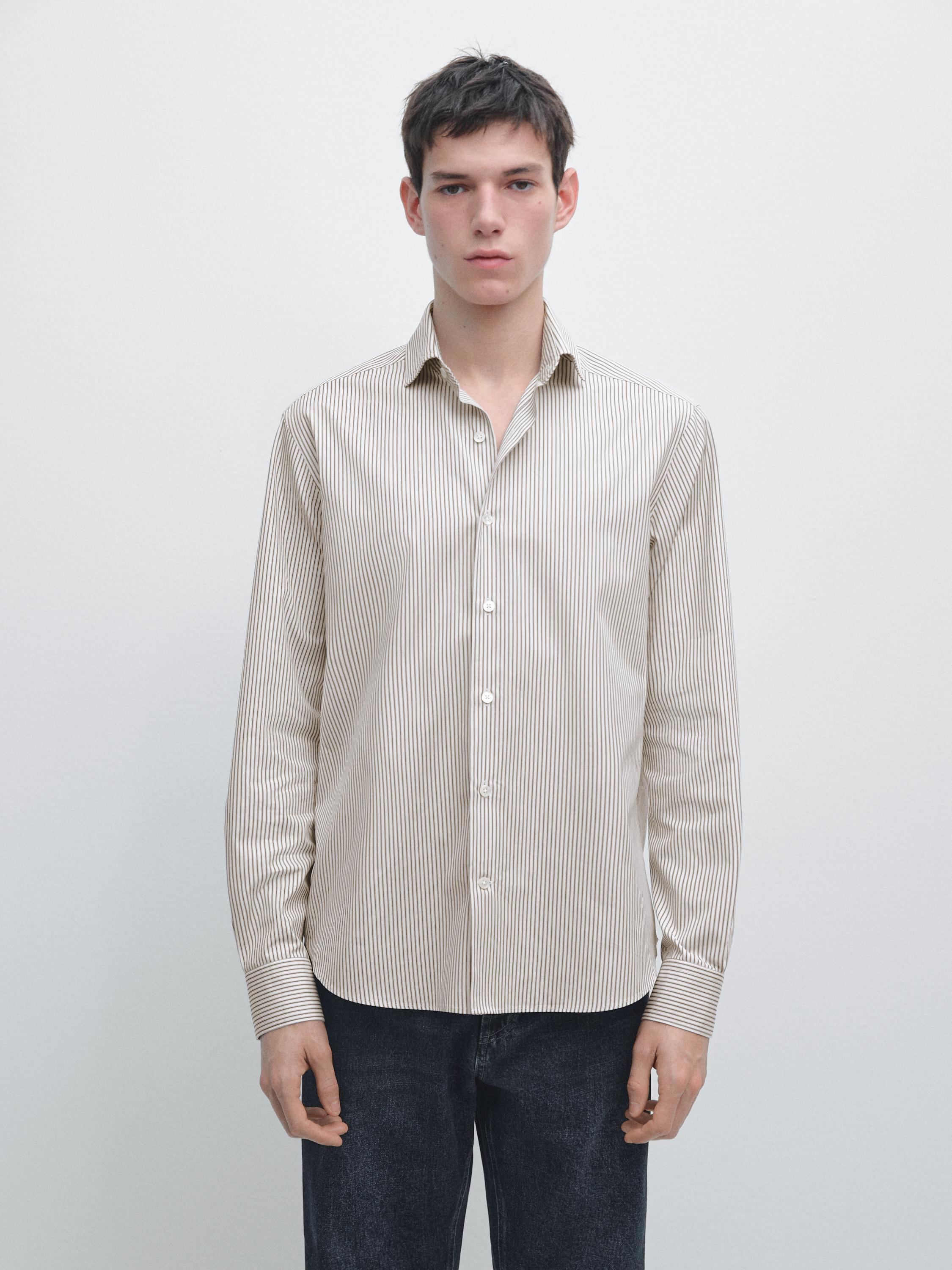 Cotton poplin shirt — BROWN