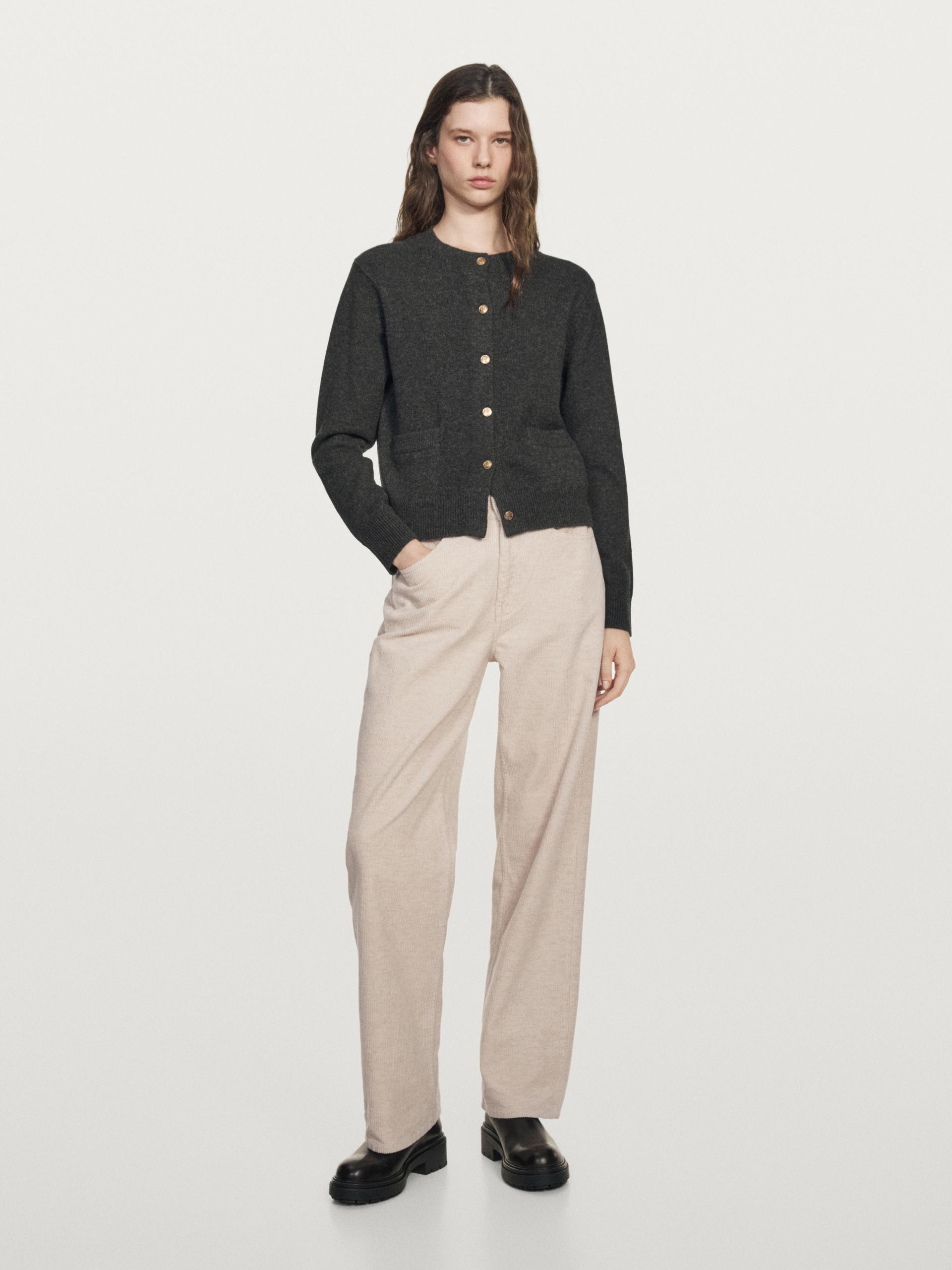 Cardigan Boutons Dorés - Gris Anthracite - M - Massimo Dutti - Femme