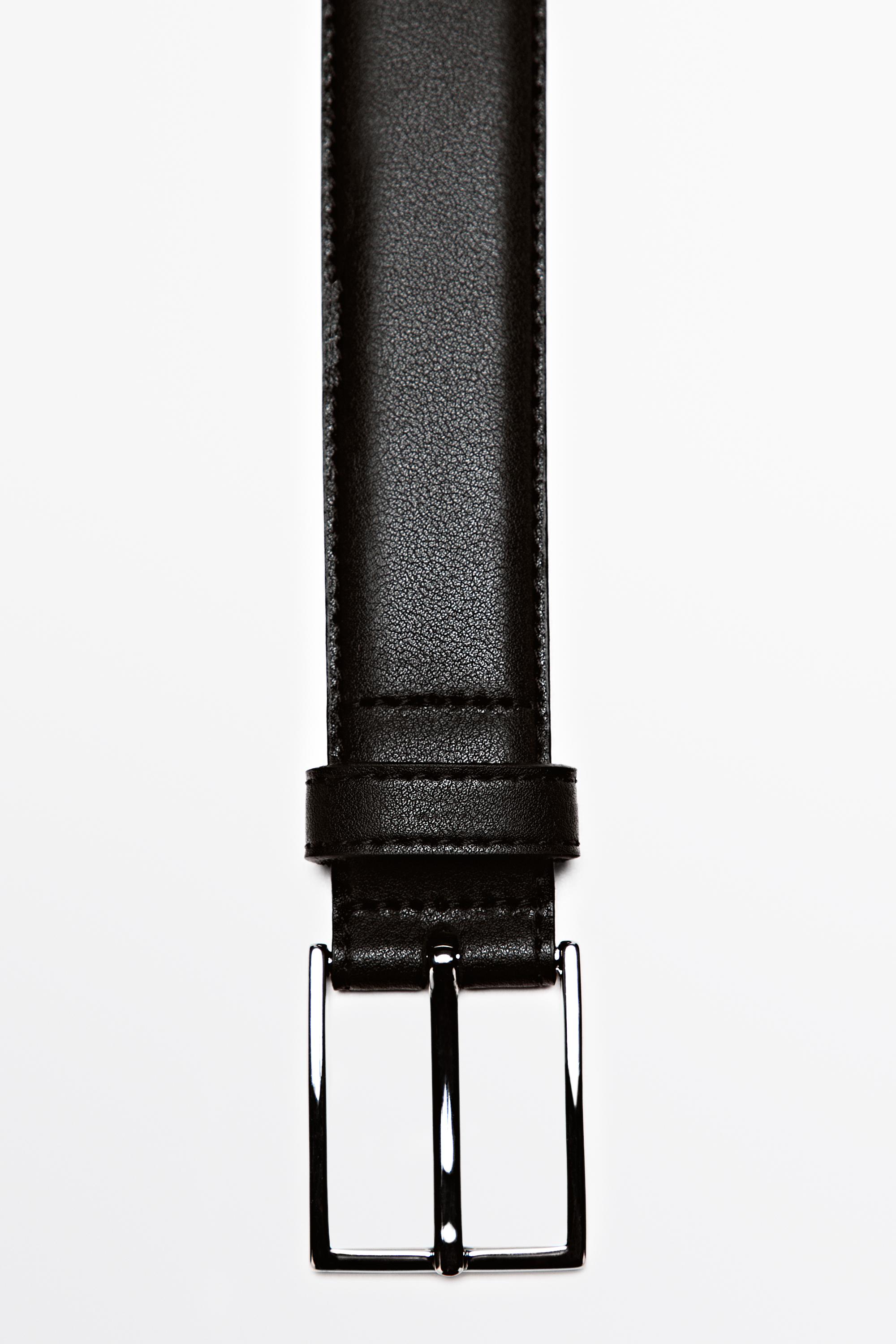 Smart nappa leather belt with topstitching — BLACK