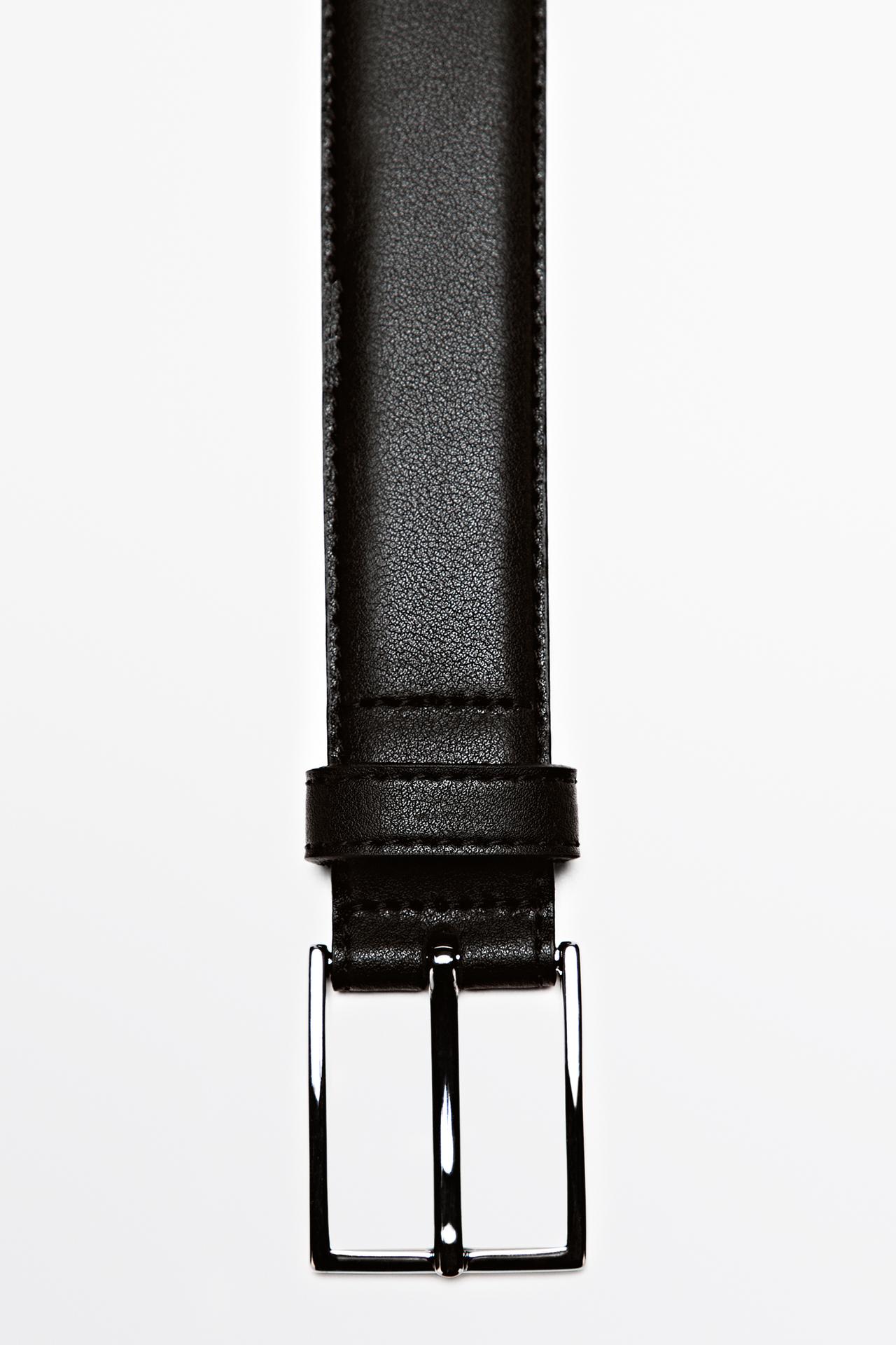 Smart nappa leather belt with topstitching — BLACK