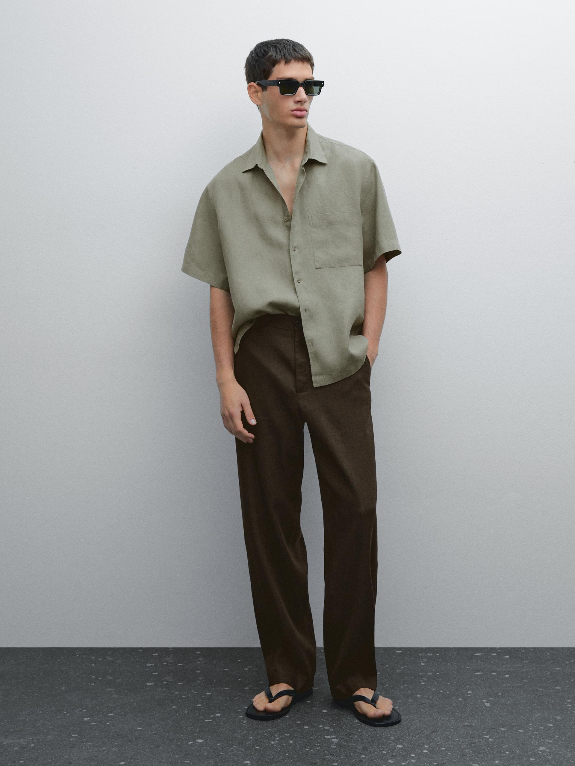 Chemise Regular Fit À Manches Courtes - Vert - Xl - Massimo Dutti - Homme