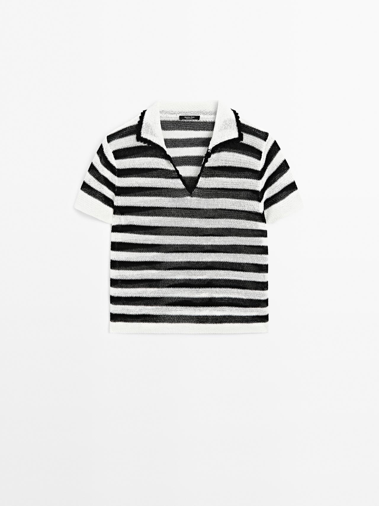 Massimo Dutti - Dame - Stribet Polotrøje I Bomuldsblanding - Sort - S